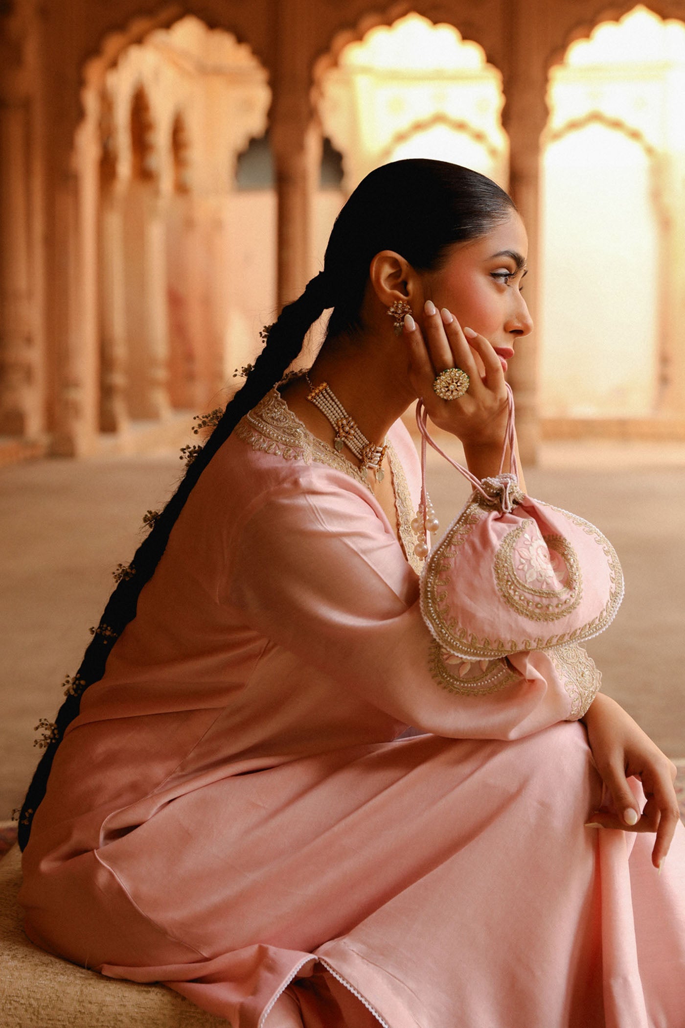 Sanvi - Blush Pink Long Choga with Salwar (LXRTS)