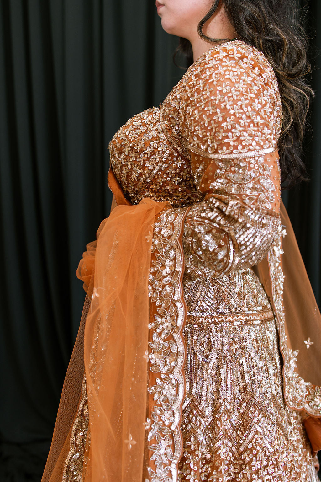 Rust Orange Sequin - Mila Bridal Lehenga - Ready To Ship
