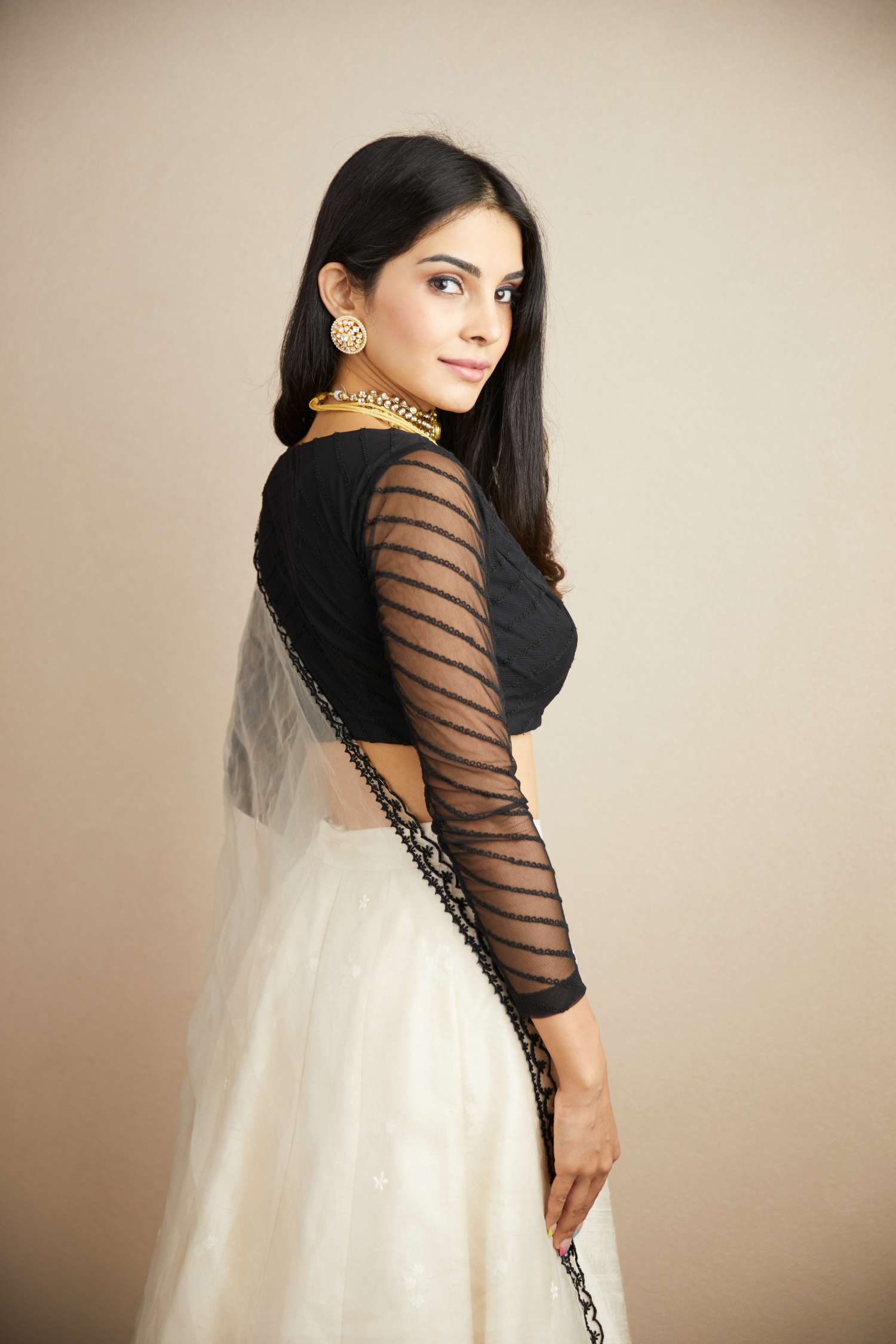 White Black Threadwork Lehenga Set