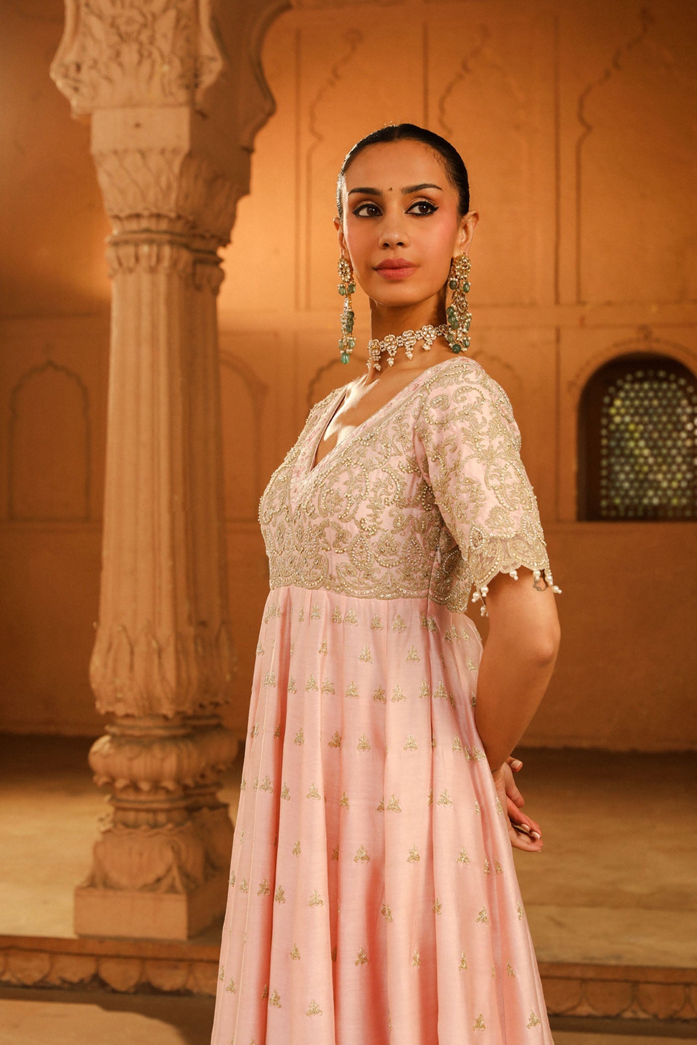 Wasifa - Blush Pink Ankle Length Anarkali with Chooridaar and Dupatta