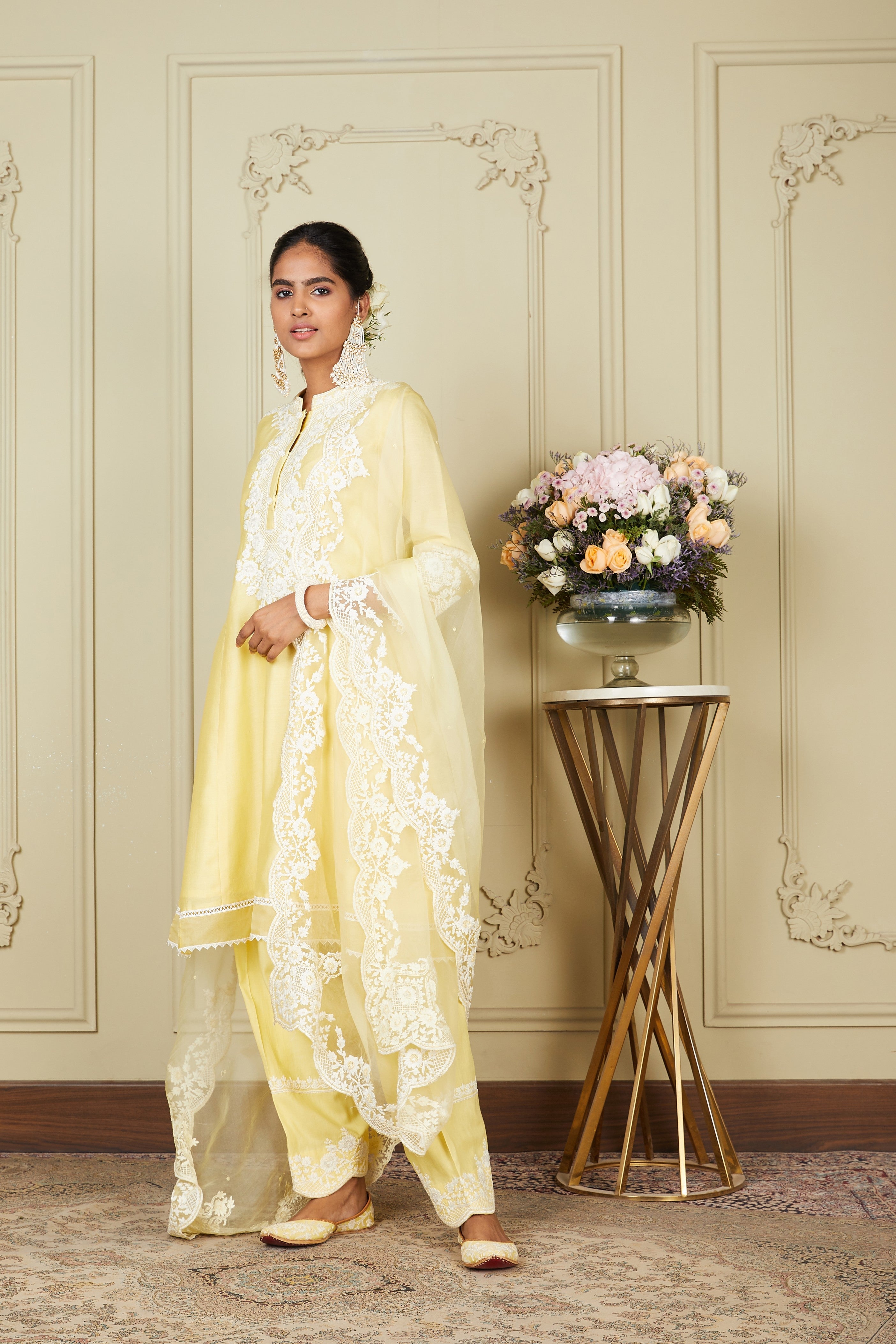 Ryhana - Lemon Yellow Princess-cut short kurta with salwar and dupatta