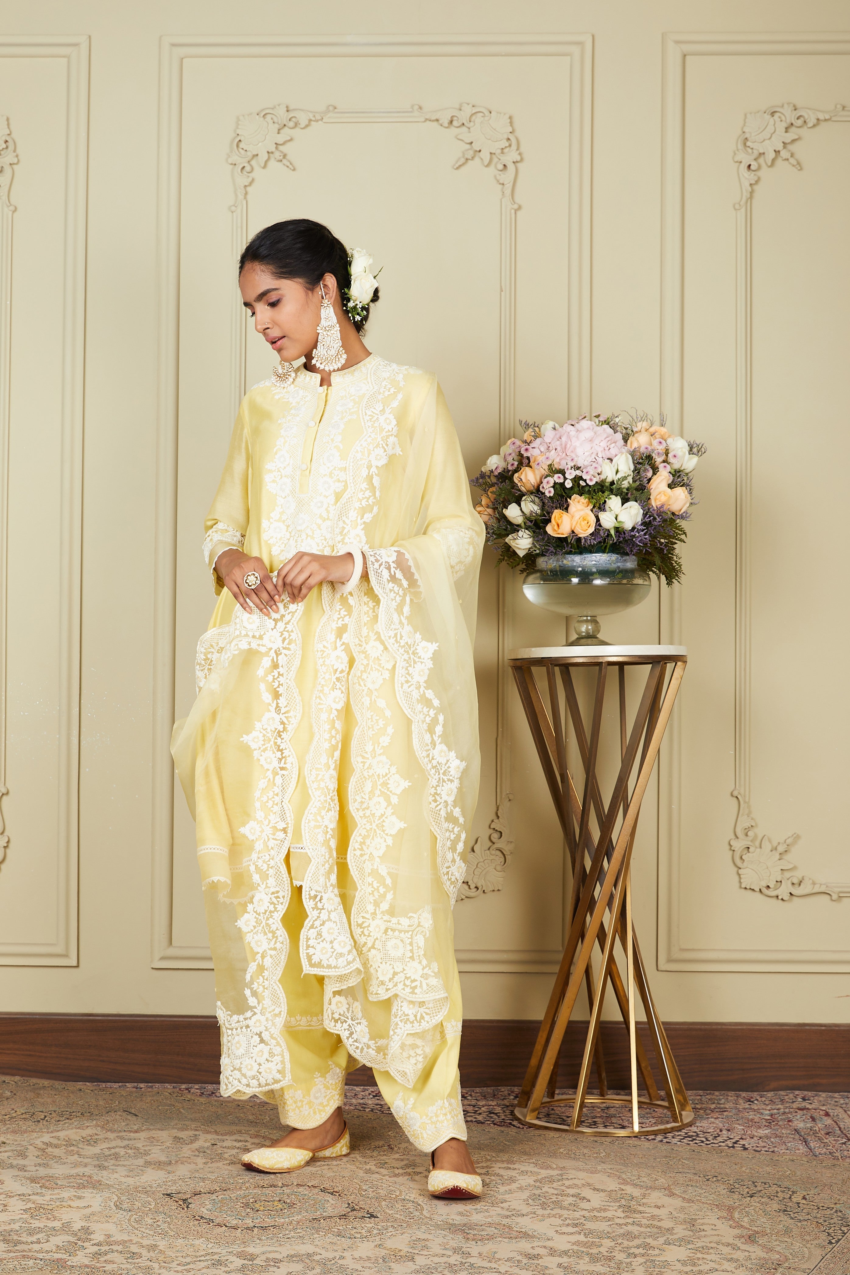 Ryhana - Lemon Yellow Princess-cut short kurta with salwar and dupatta
