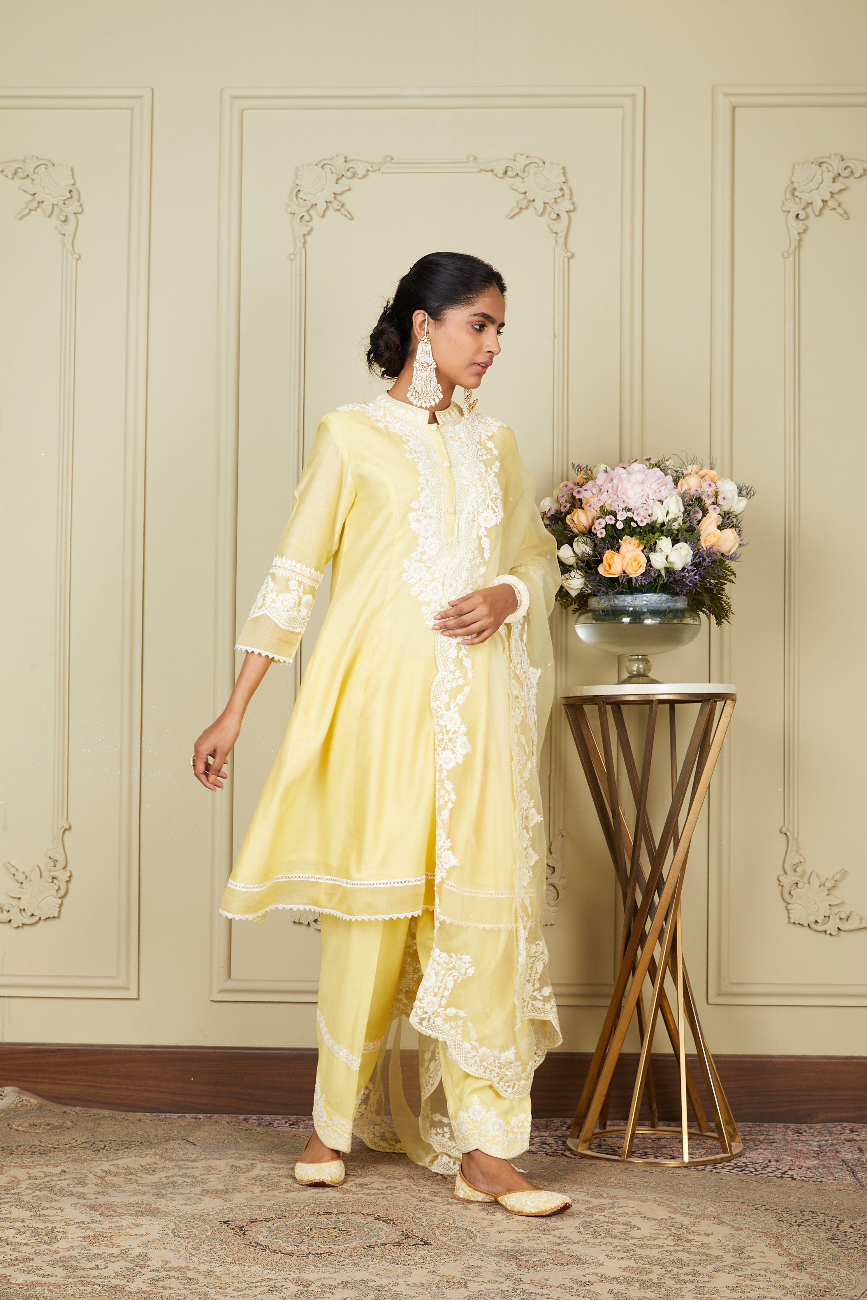 Ryhana - Lemon Yellow Princess-cut short kurta with salwar and dupatta