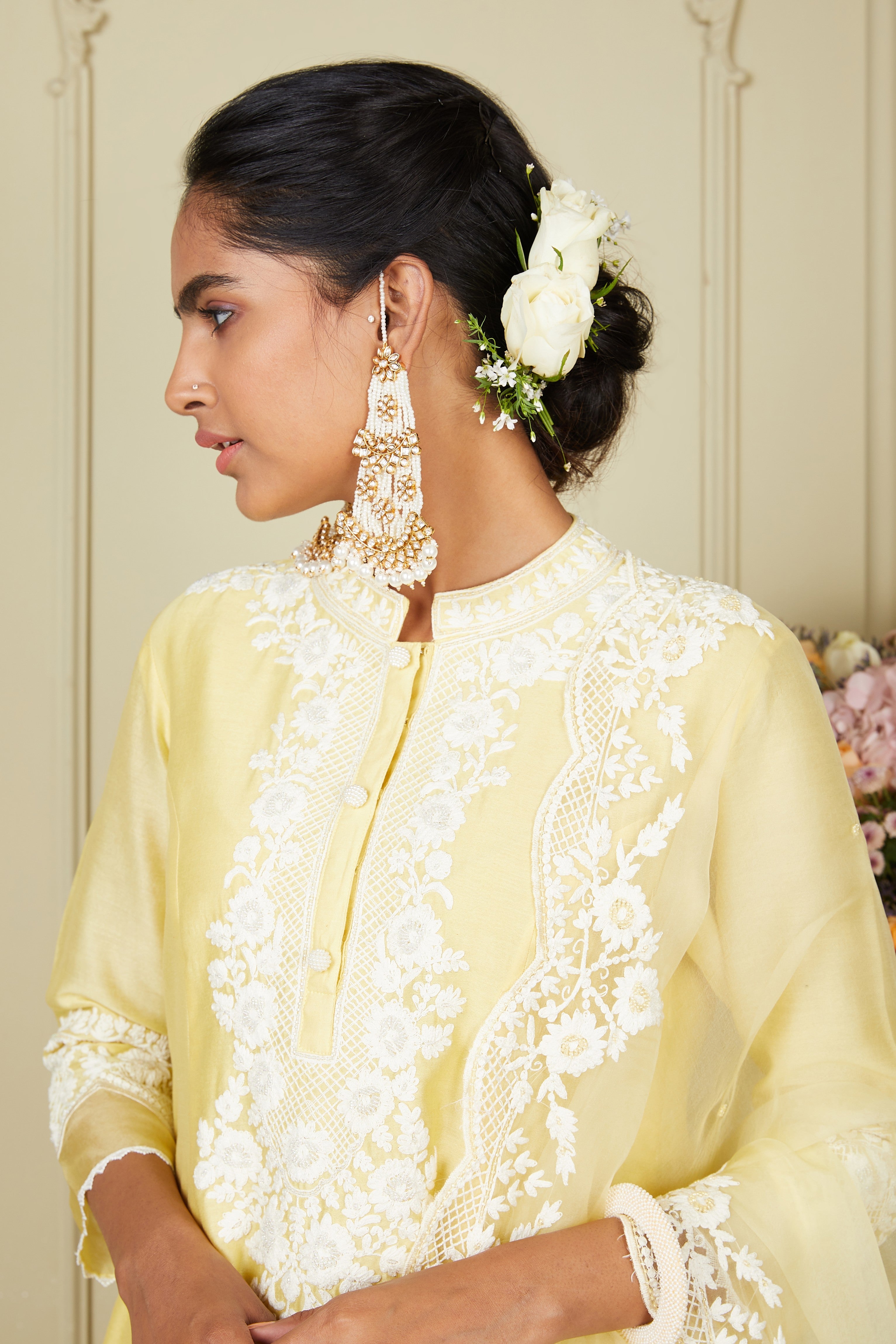 Ryhana - Lemon Yellow Princess-cut short kurta with salwar and dupatta