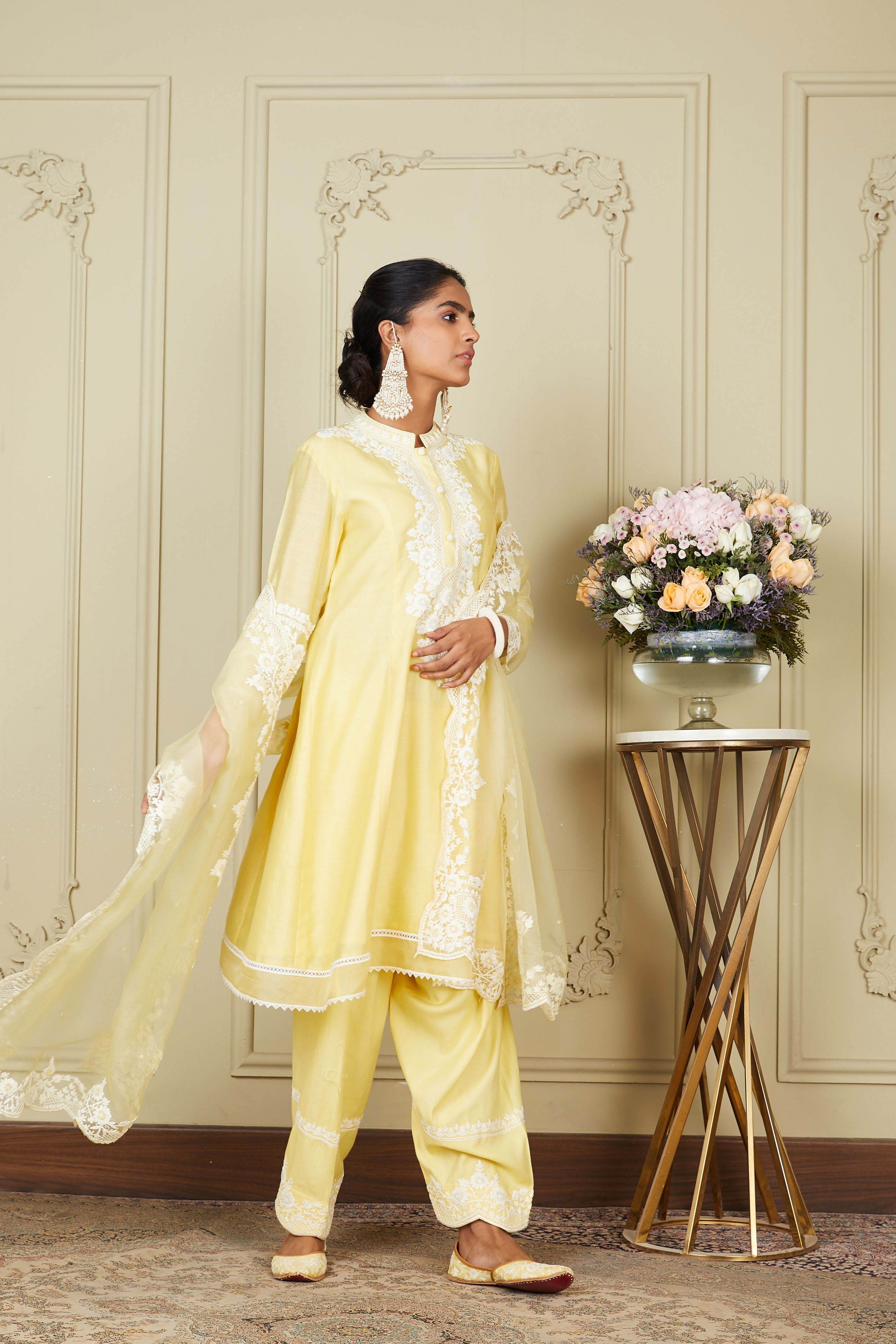Ryhana - Lemon Yellow Princess-cut short kurta with salwar and dupatta