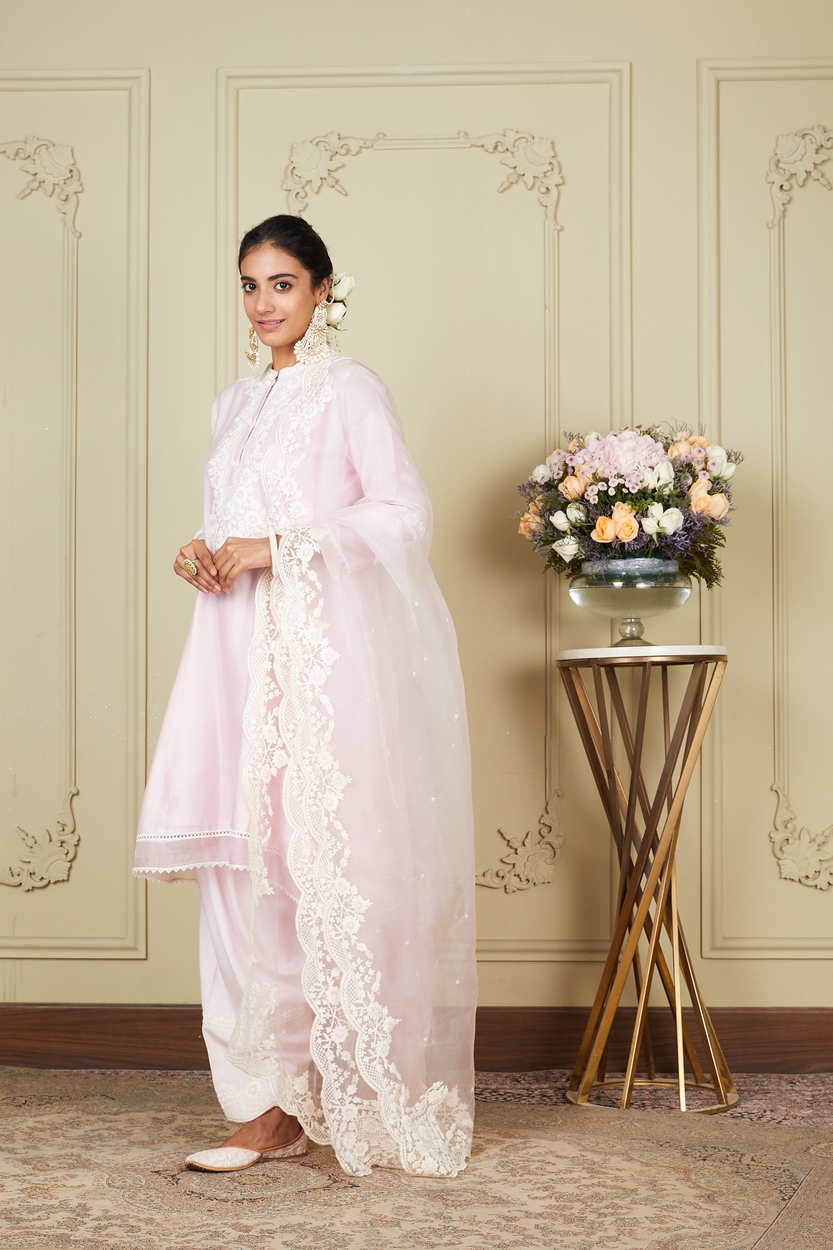Ryhana - Pearl Blush Princess-cut short kurta with salwar and dupatta