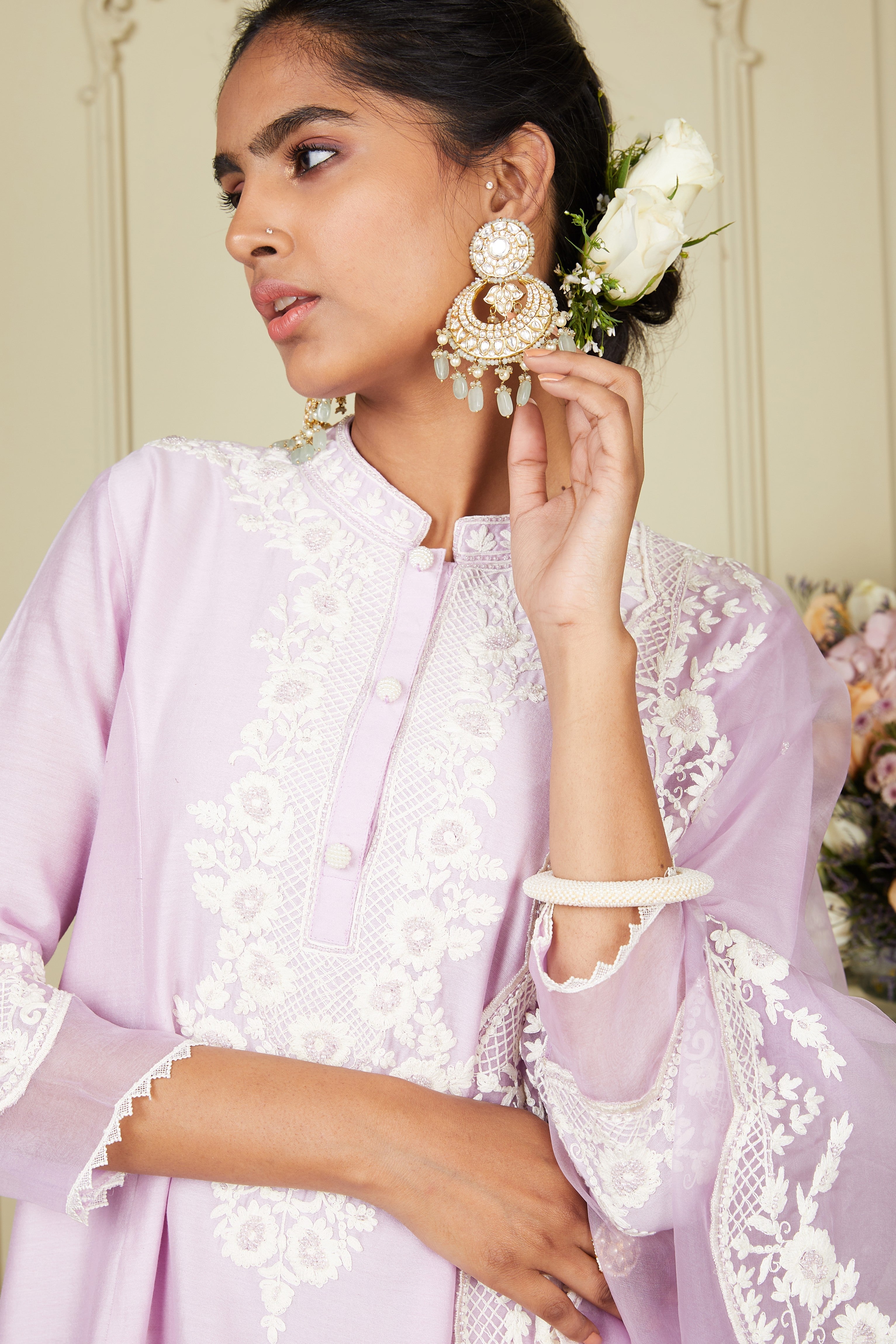 Ryhana - Periwinkle Princess-cut short kurta with salwar and dupatta