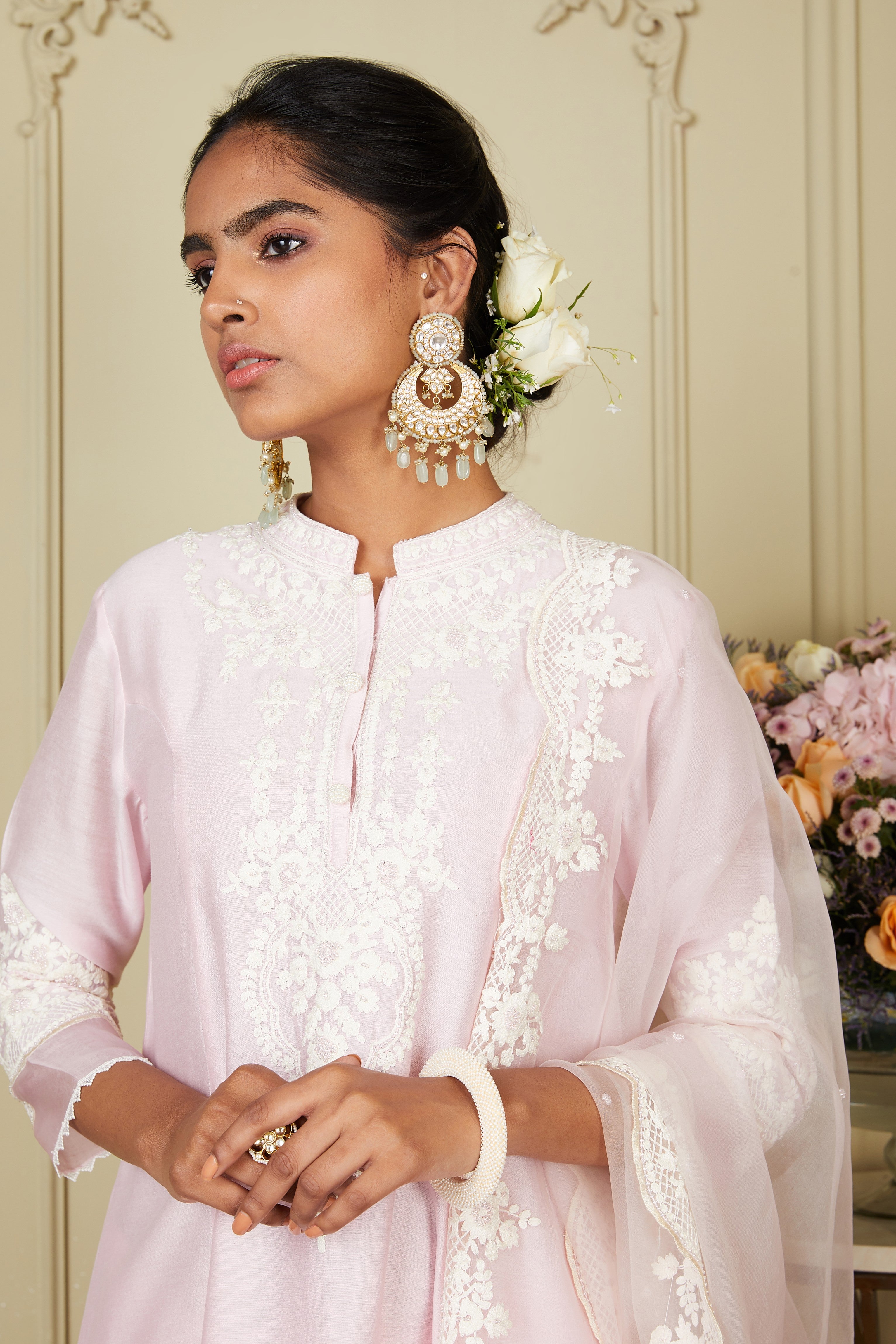 Ruzena - Pearl Blush Princess-cut short kurta with salwar and dupatta