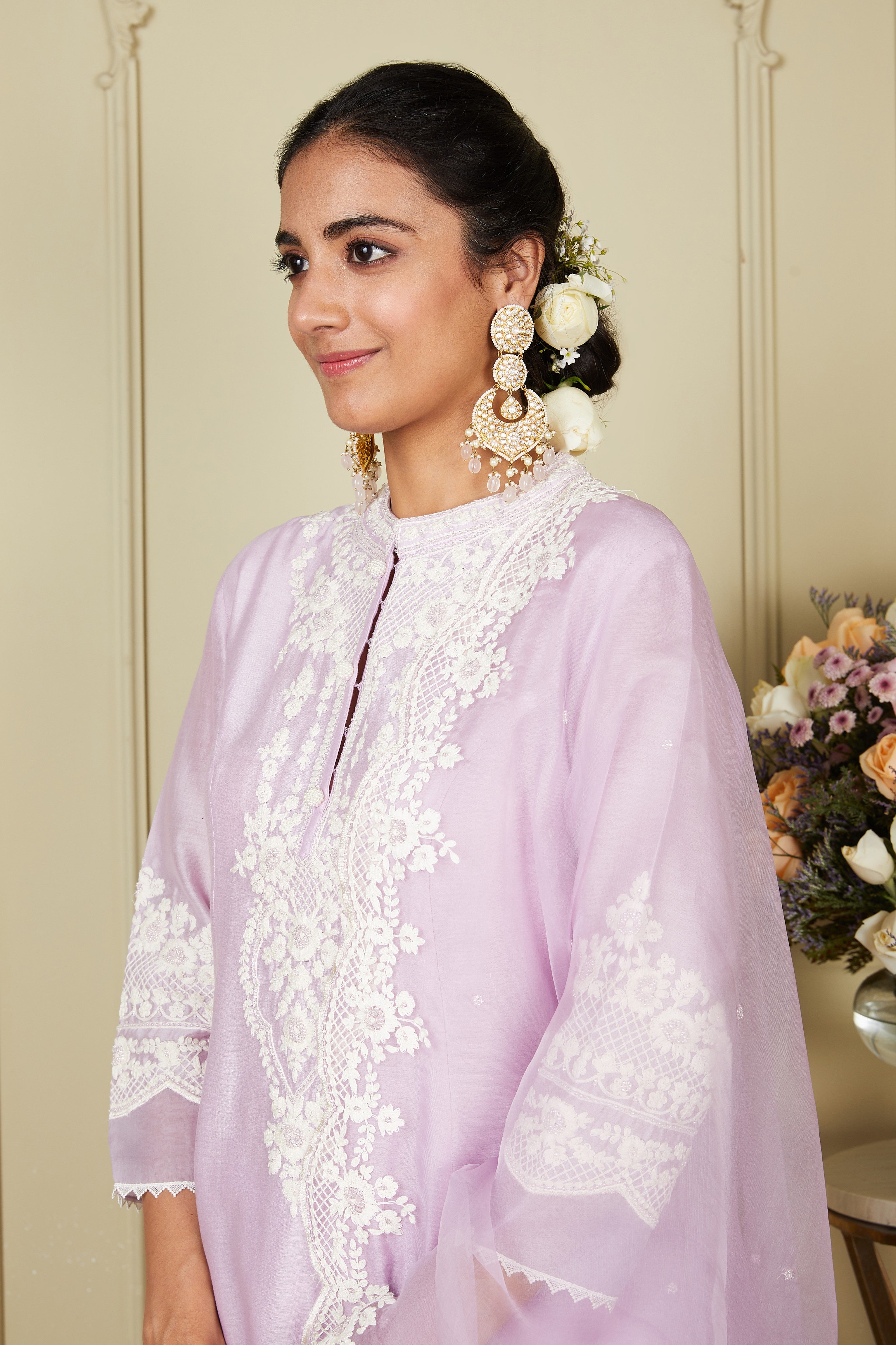 Ruzena - Periwinkle Princess-cut short kurta with salwar and dupatta