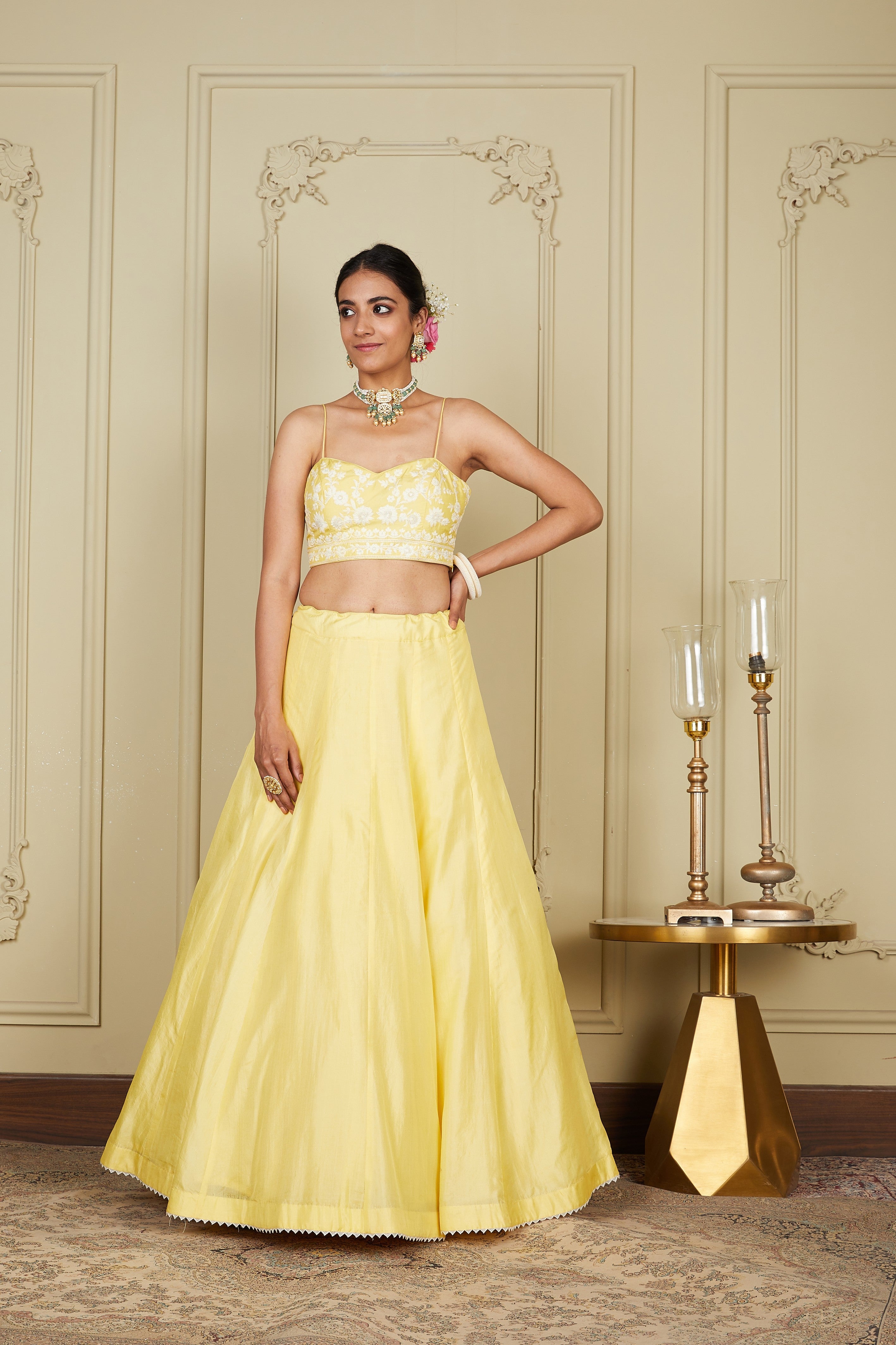 Samrina - Lemon Yellow Lehenga with blouse and dupatta