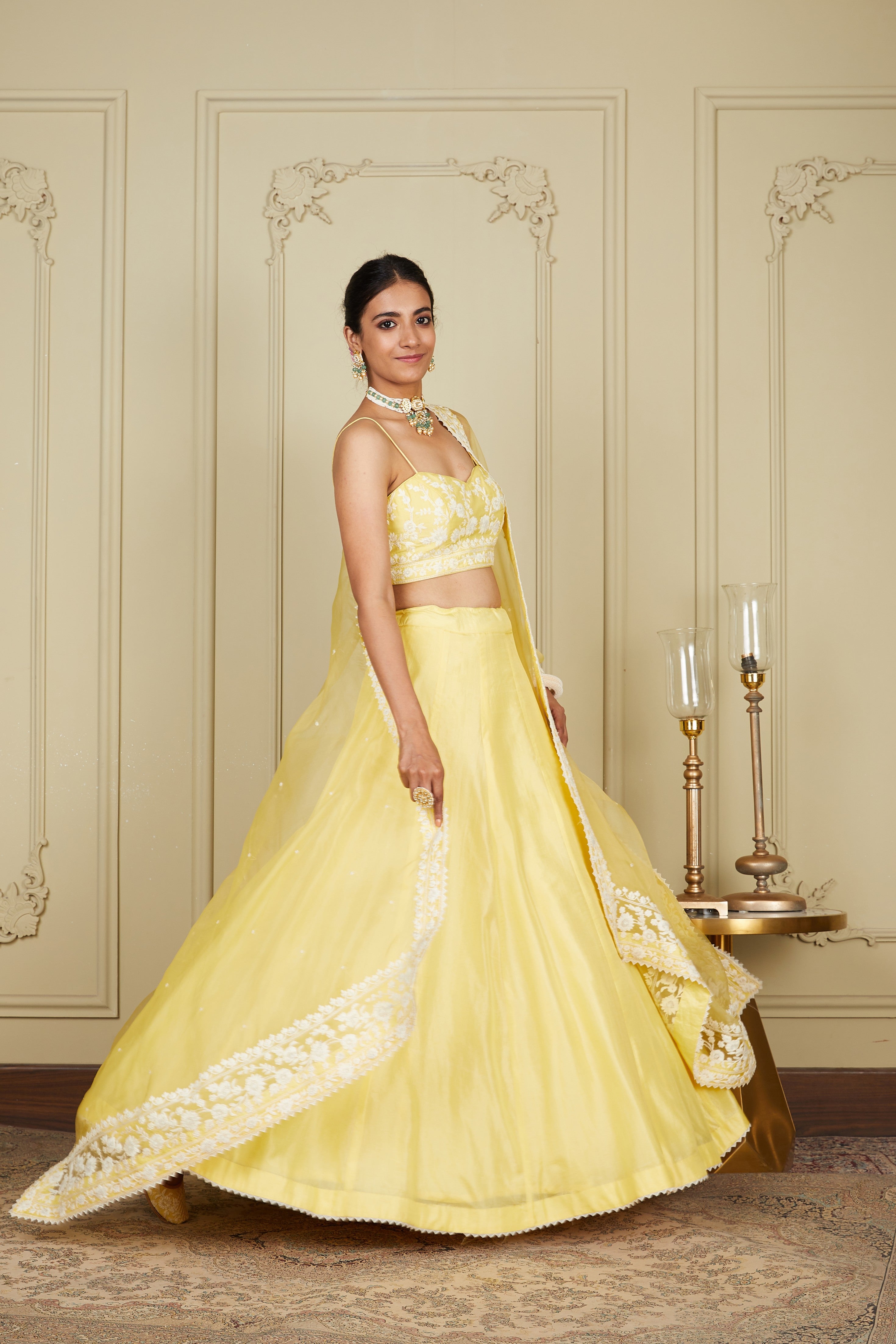 Samrina - Lemon Yellow Lehenga with blouse and dupatta