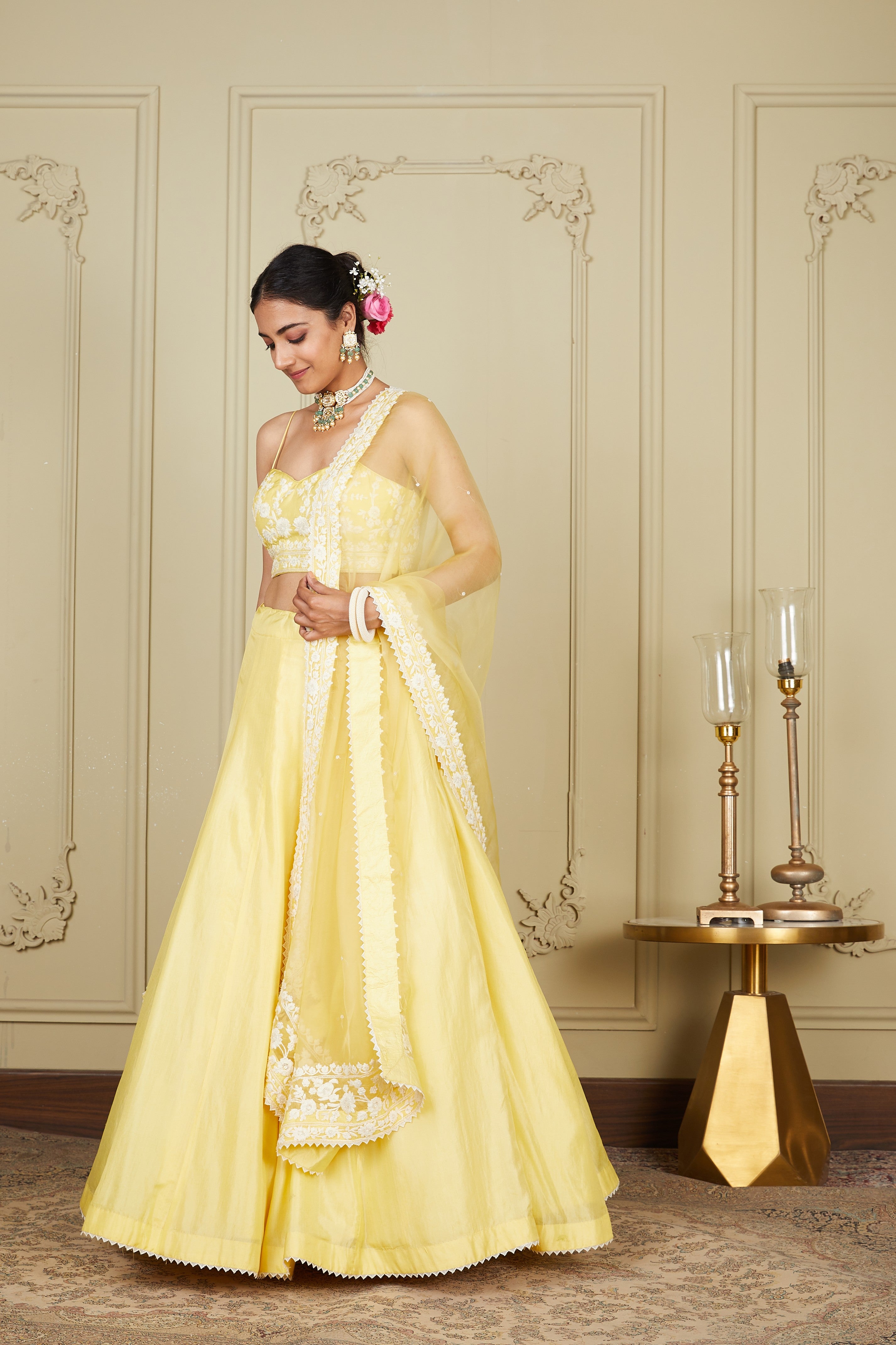 Samrina - Lemon Yellow Lehenga with blouse and dupatta