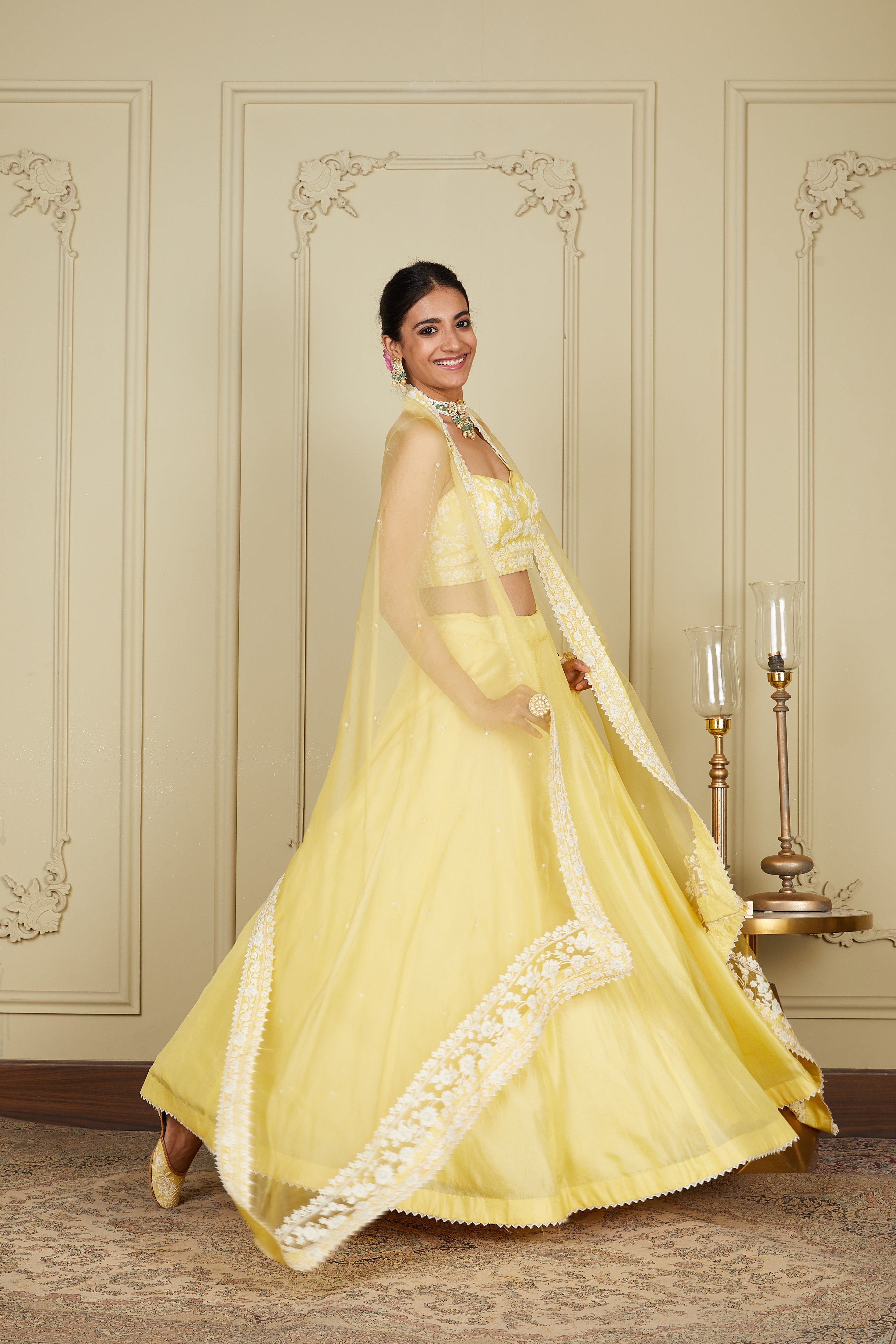 Samrina - Lemon Yellow Lehenga with blouse and dupatta