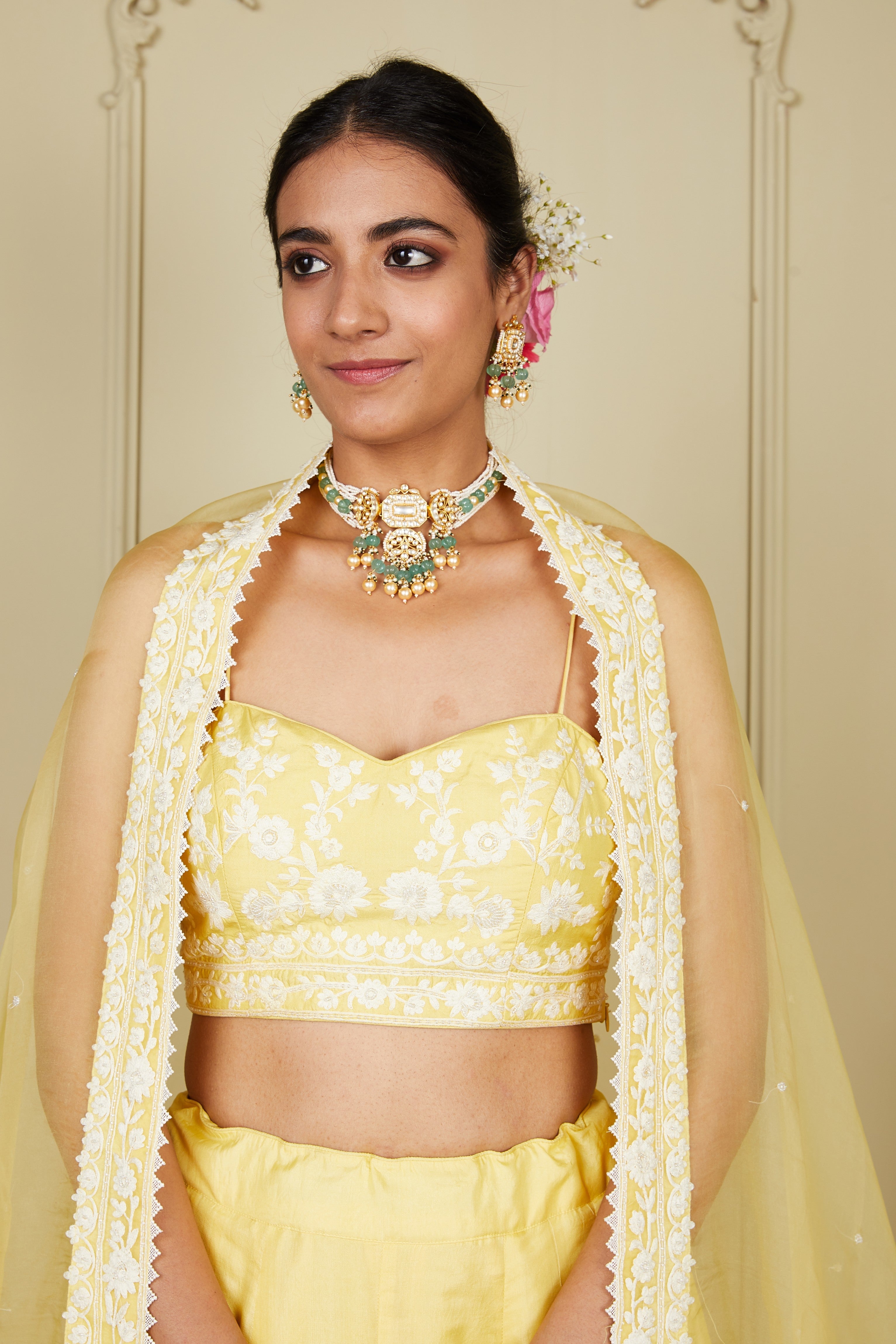 Samrina - Lemon Yellow Lehenga with blouse and dupatta