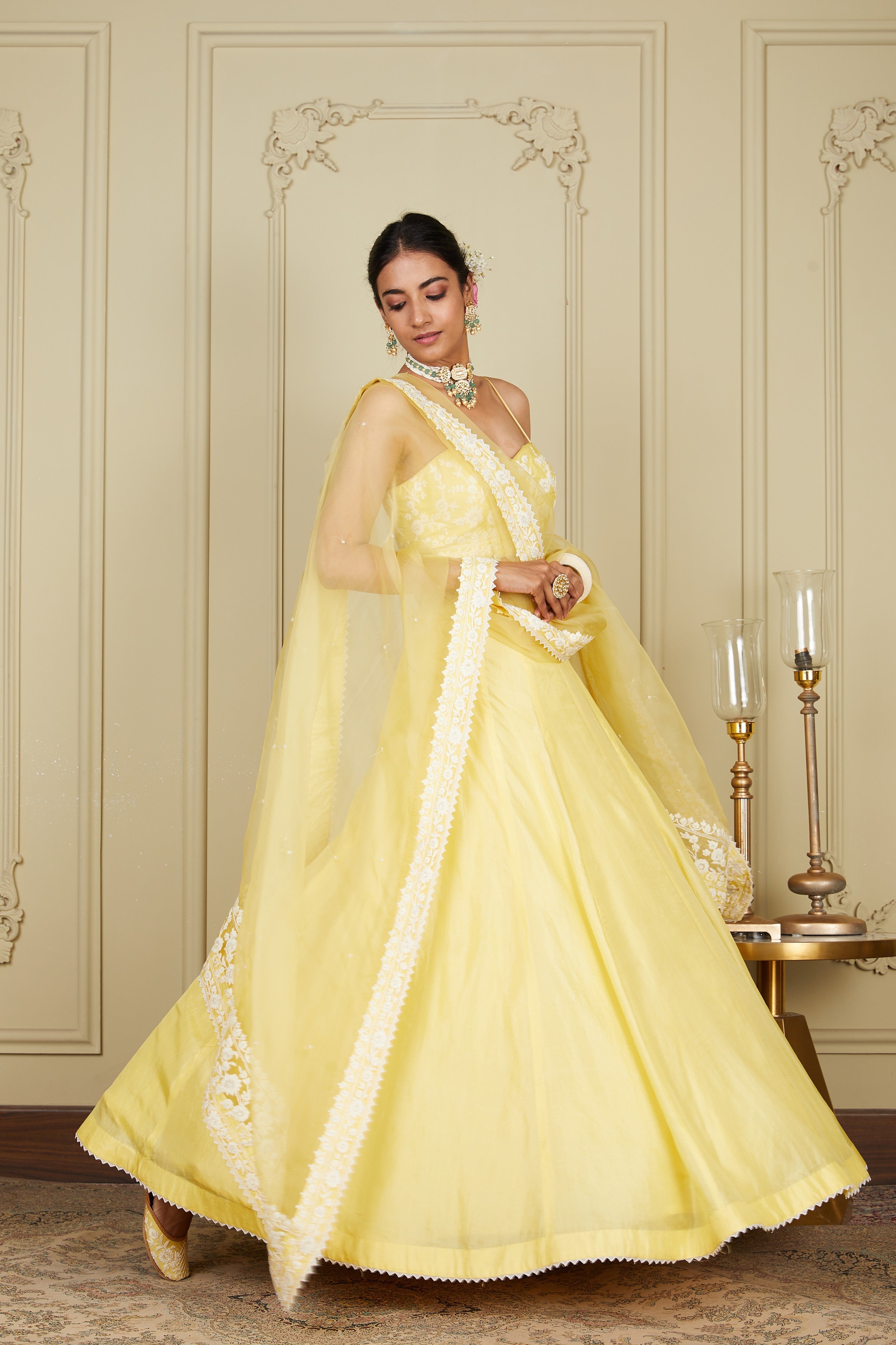 Samrina - Lemon Yellow Lehenga with blouse and dupatta