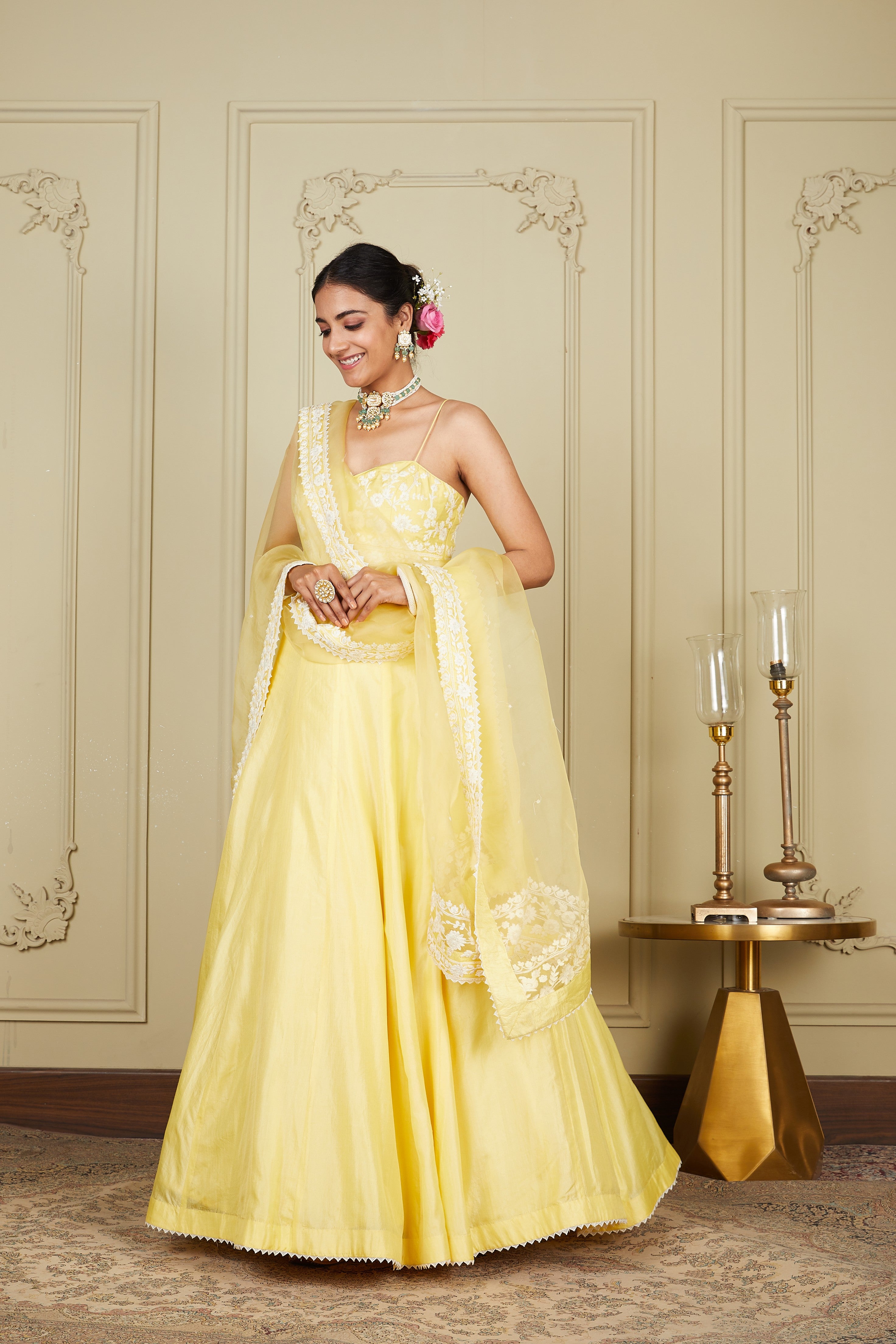 Samrina - Lemon Yellow Lehenga with blouse and dupatta