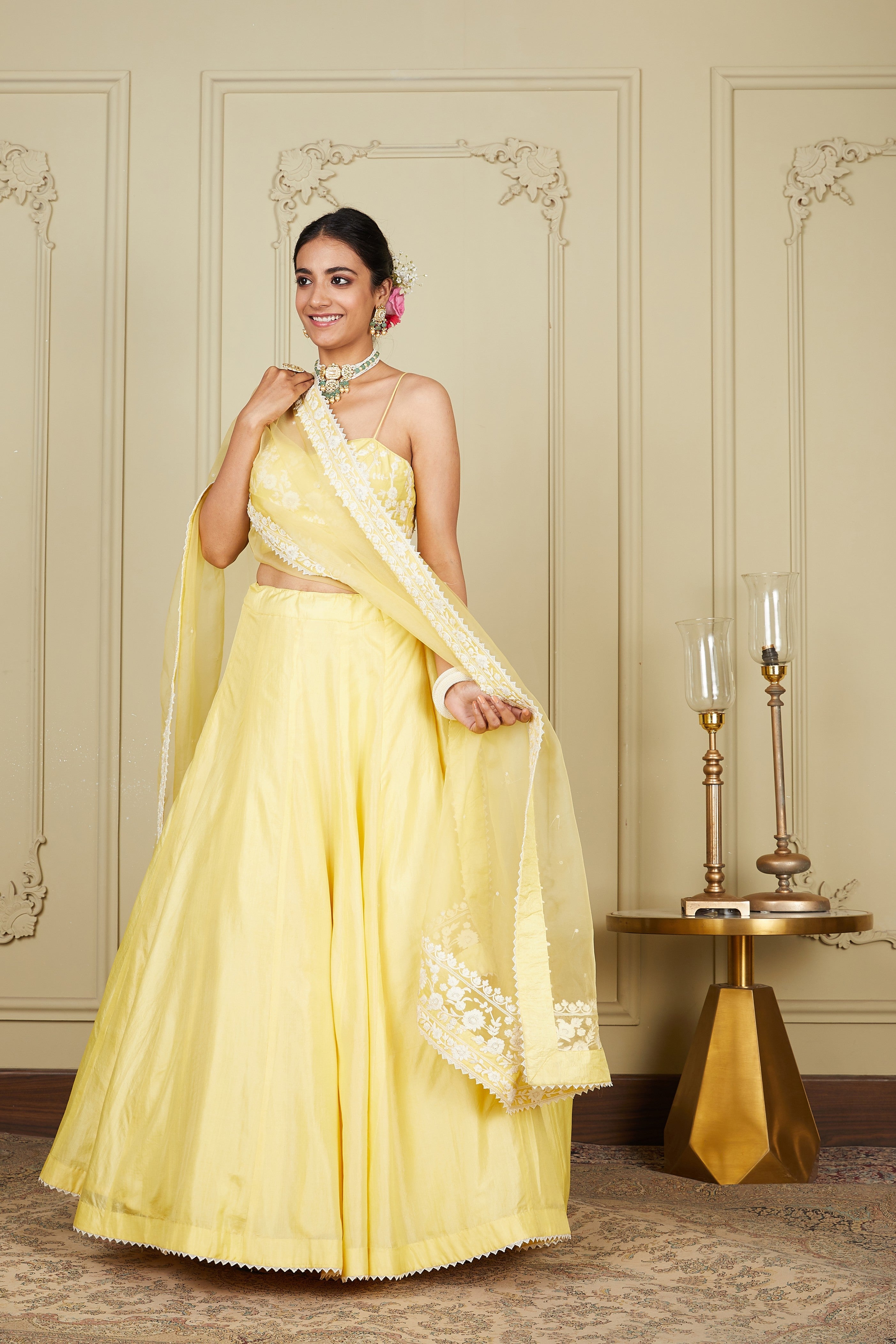 Samrina - Lemon Yellow Lehenga with blouse and dupatta