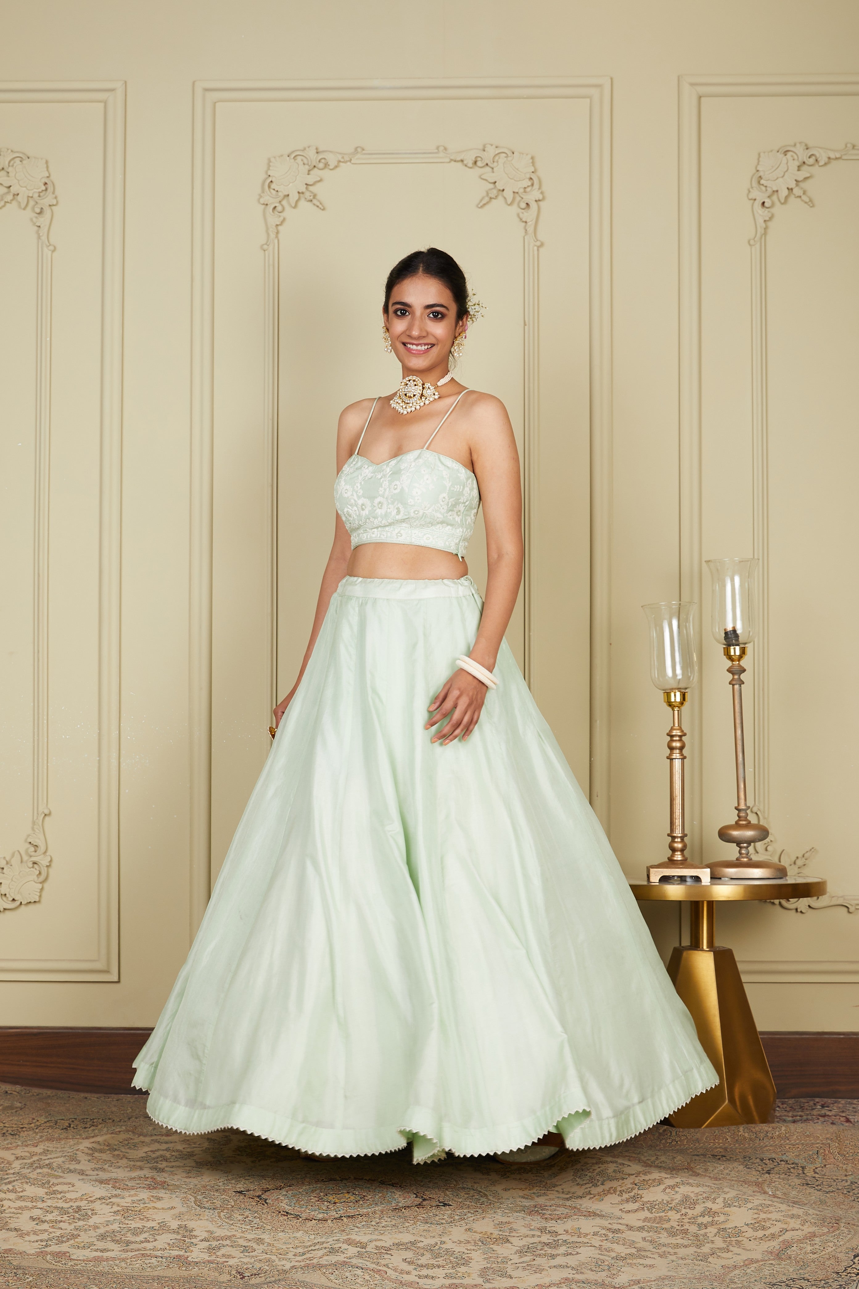 Sanaira - Frosty Green Lehenga with blouse and dupatta