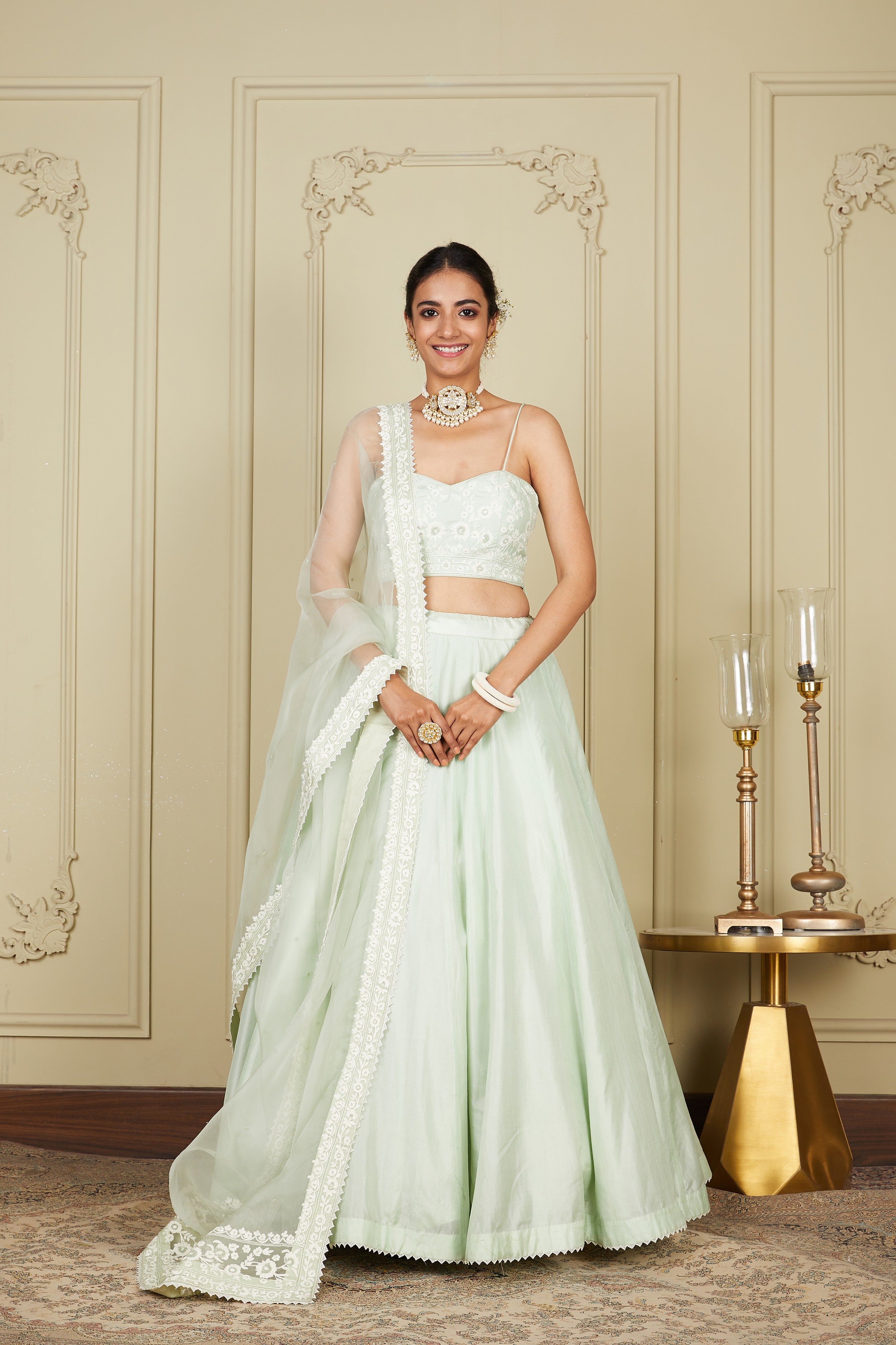 Sanaira - Frosty Green Lehenga with blouse and dupatta