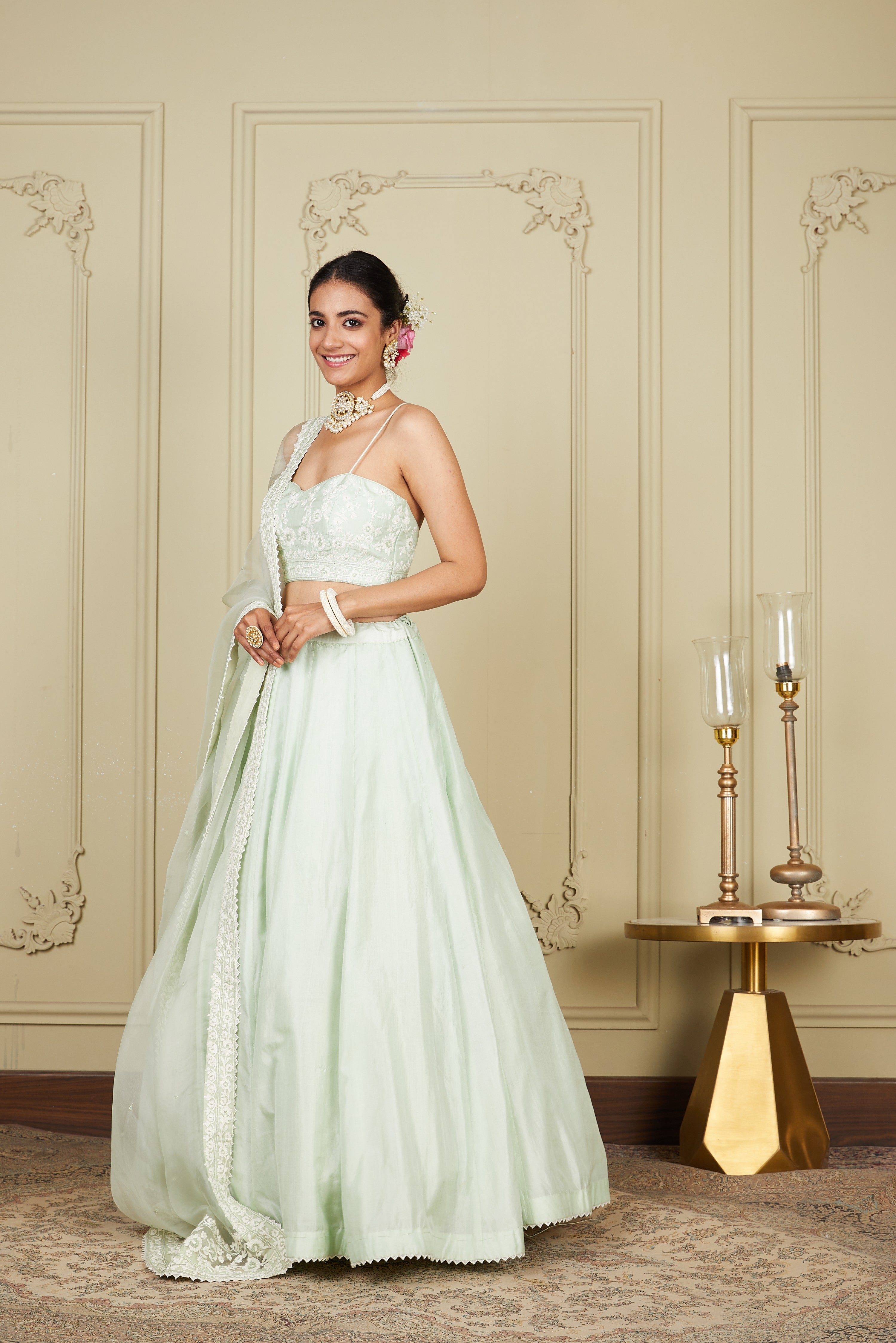 Sanaira - Frosty Green Lehenga with blouse and dupatta