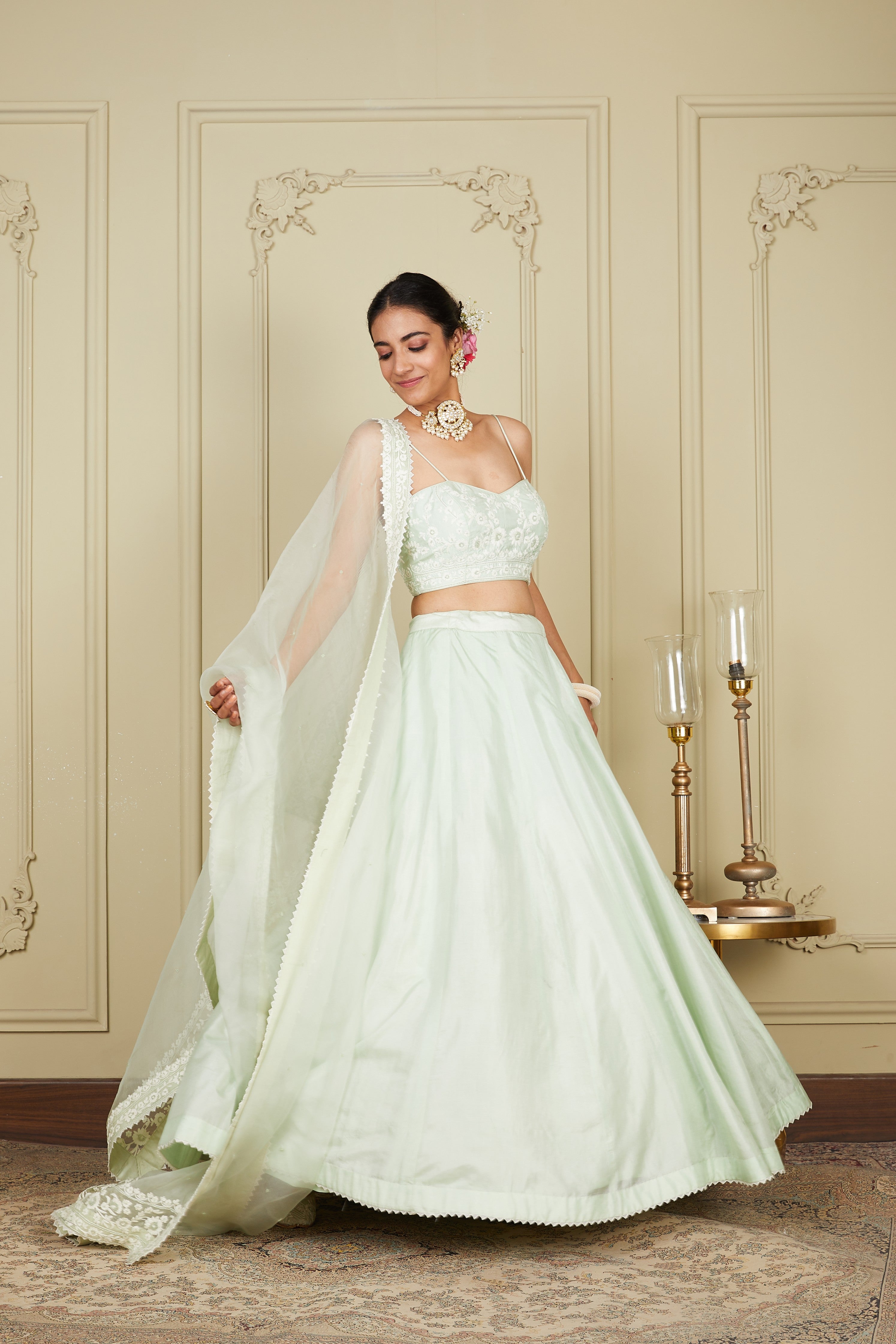 Sanaira - Frosty Green Lehenga with blouse and dupatta
