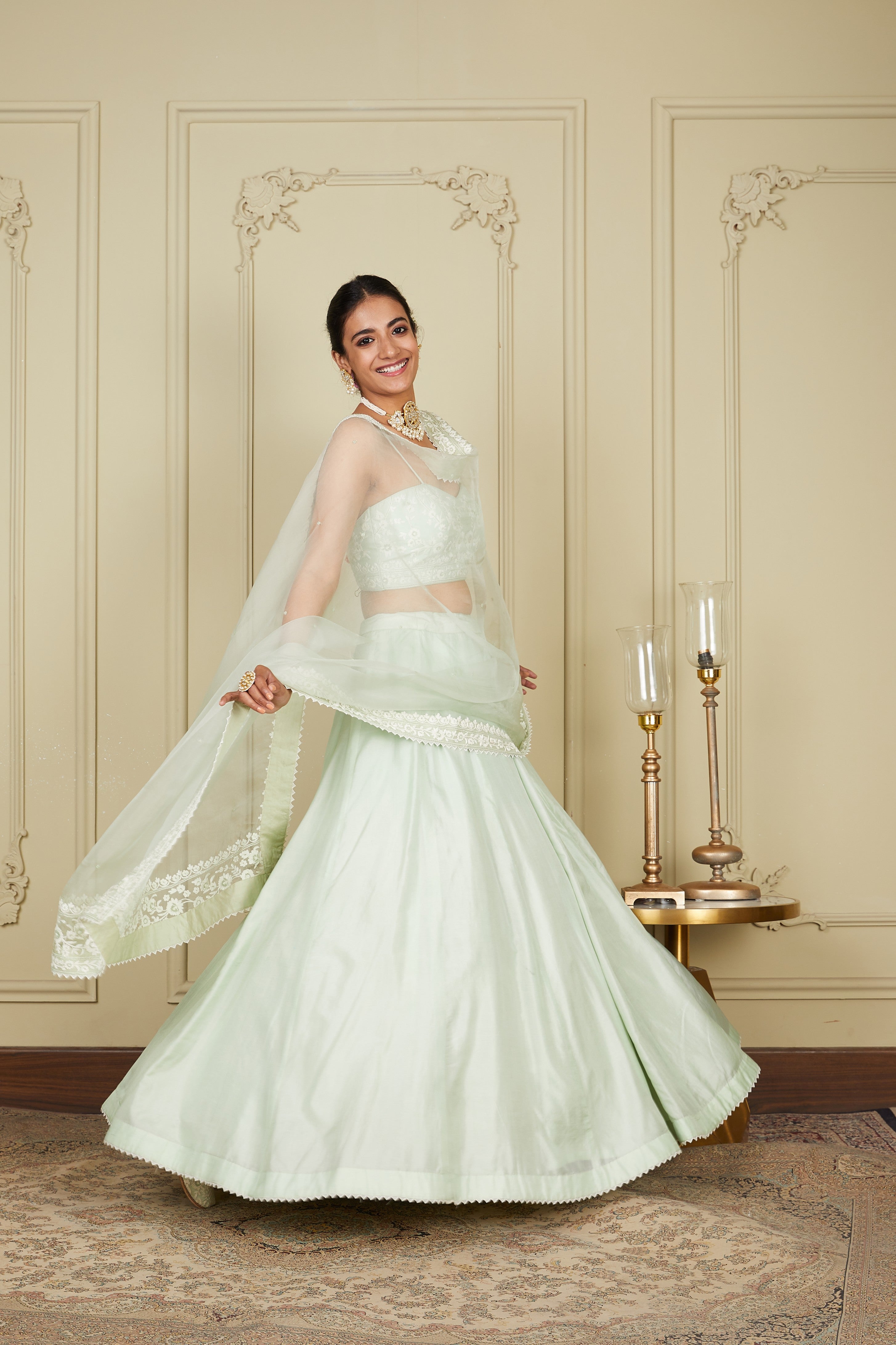 Sanaira - Frosty Green Lehenga with blouse and dupatta