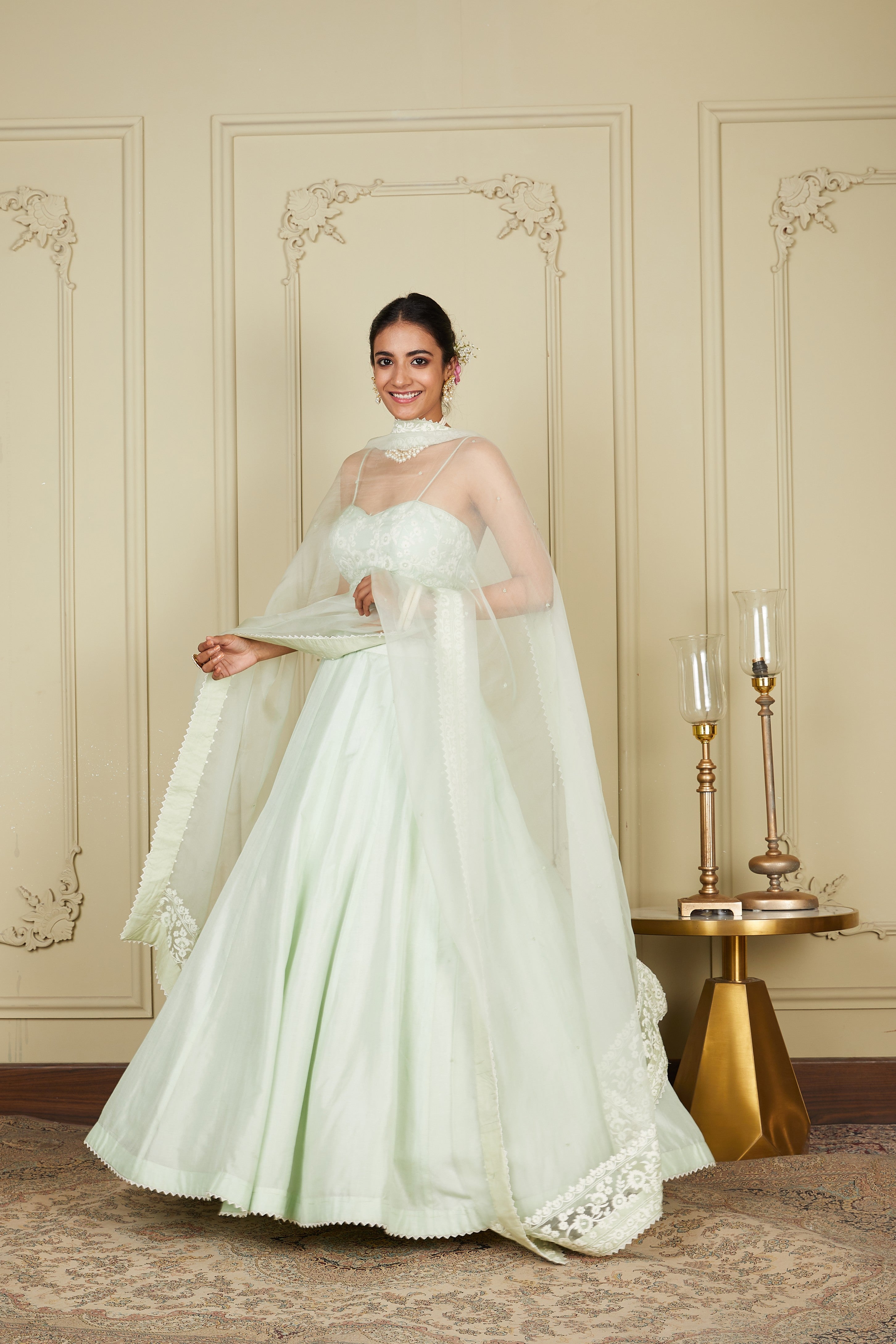 Sanaira - Frosty Green Lehenga with blouse and dupatta