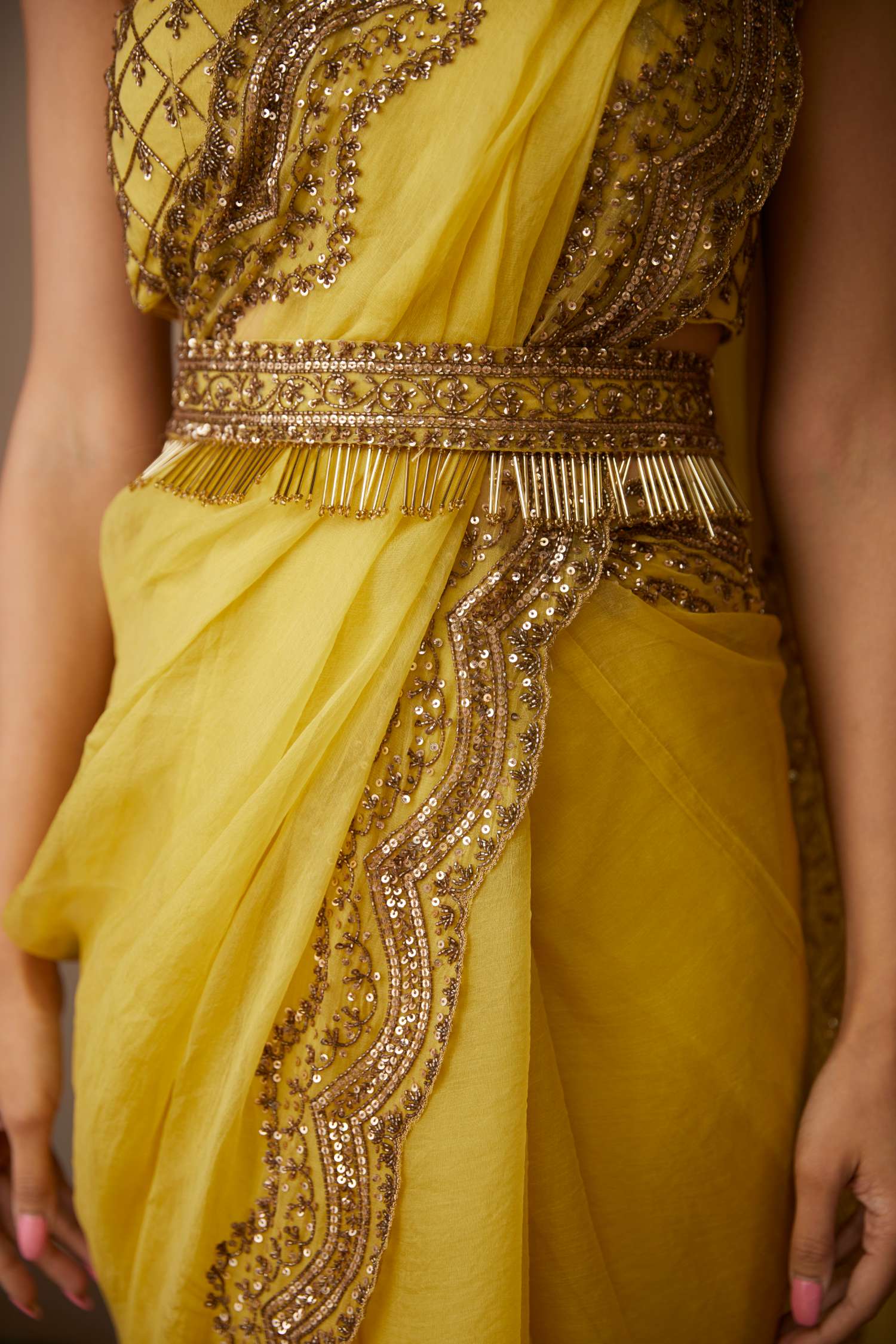 Yellow Organza Sequence Work Saree Set