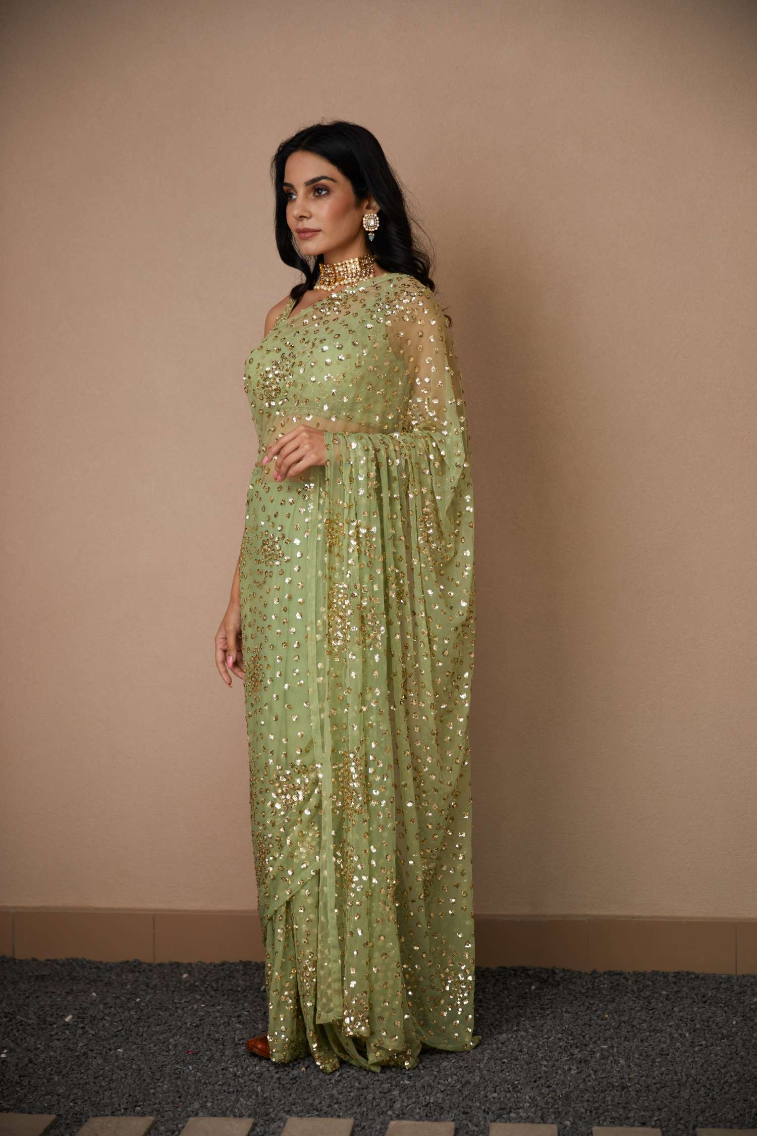 Mint Green Shimmer Saree Set