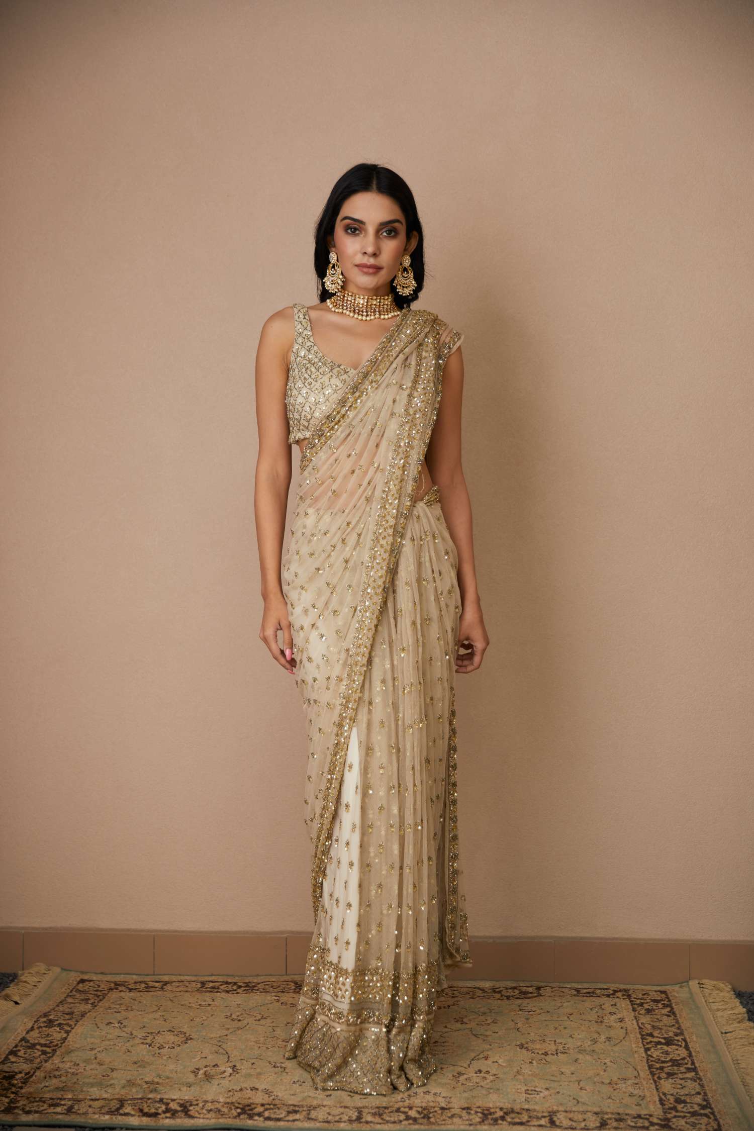 Off White Bottie Saree Set