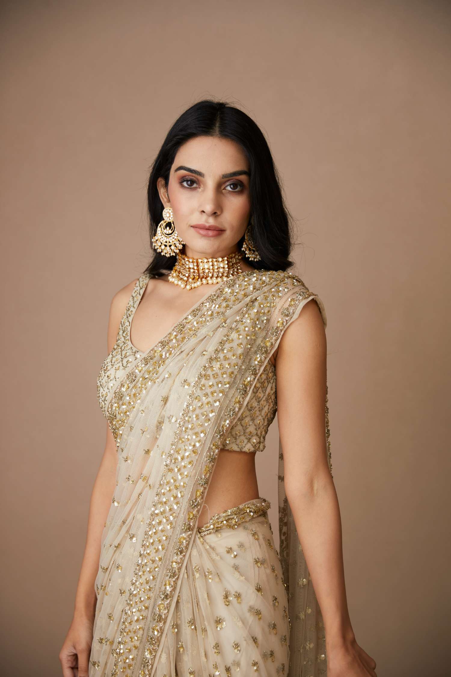 Off White Bottie Saree Set