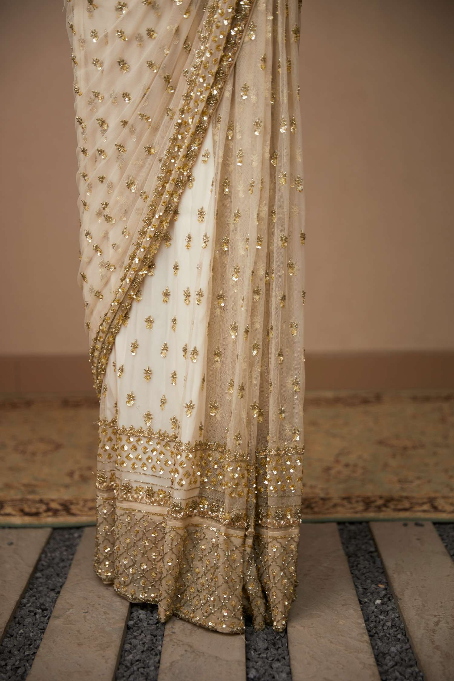 Off White Bottie Saree Set
