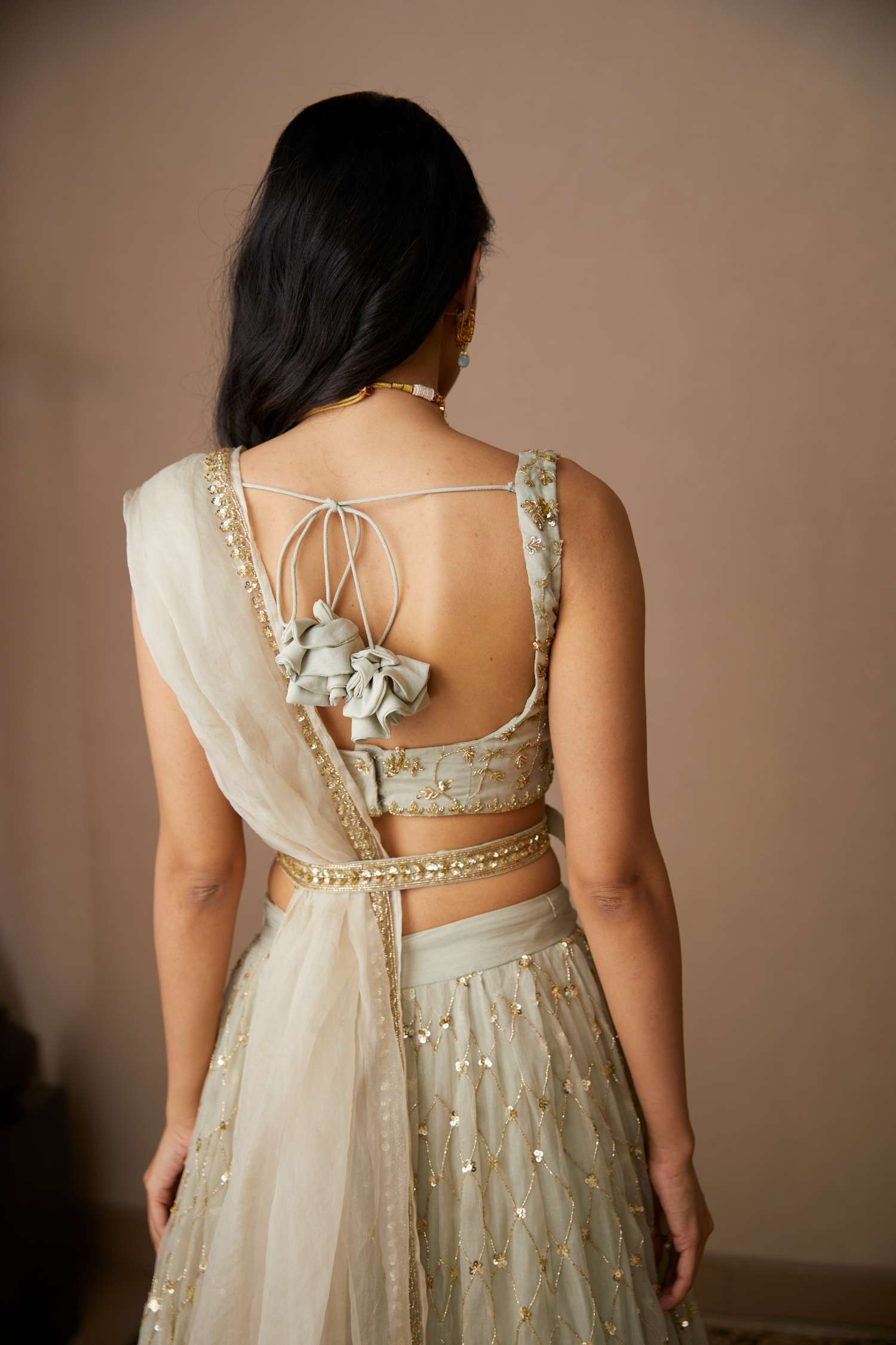 Light Grey Organza Lehenga Set