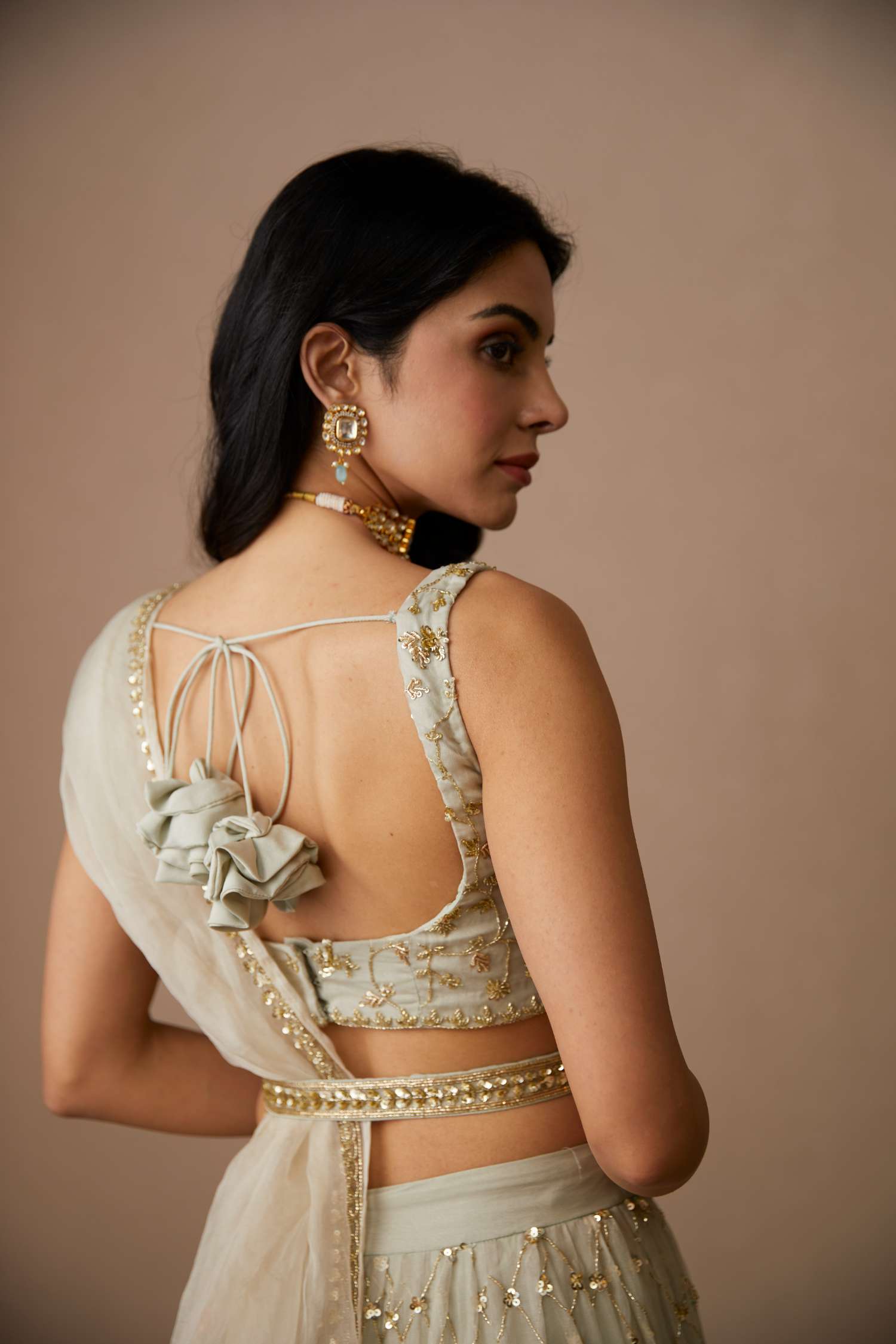 Light Grey Organza Lehenga Set