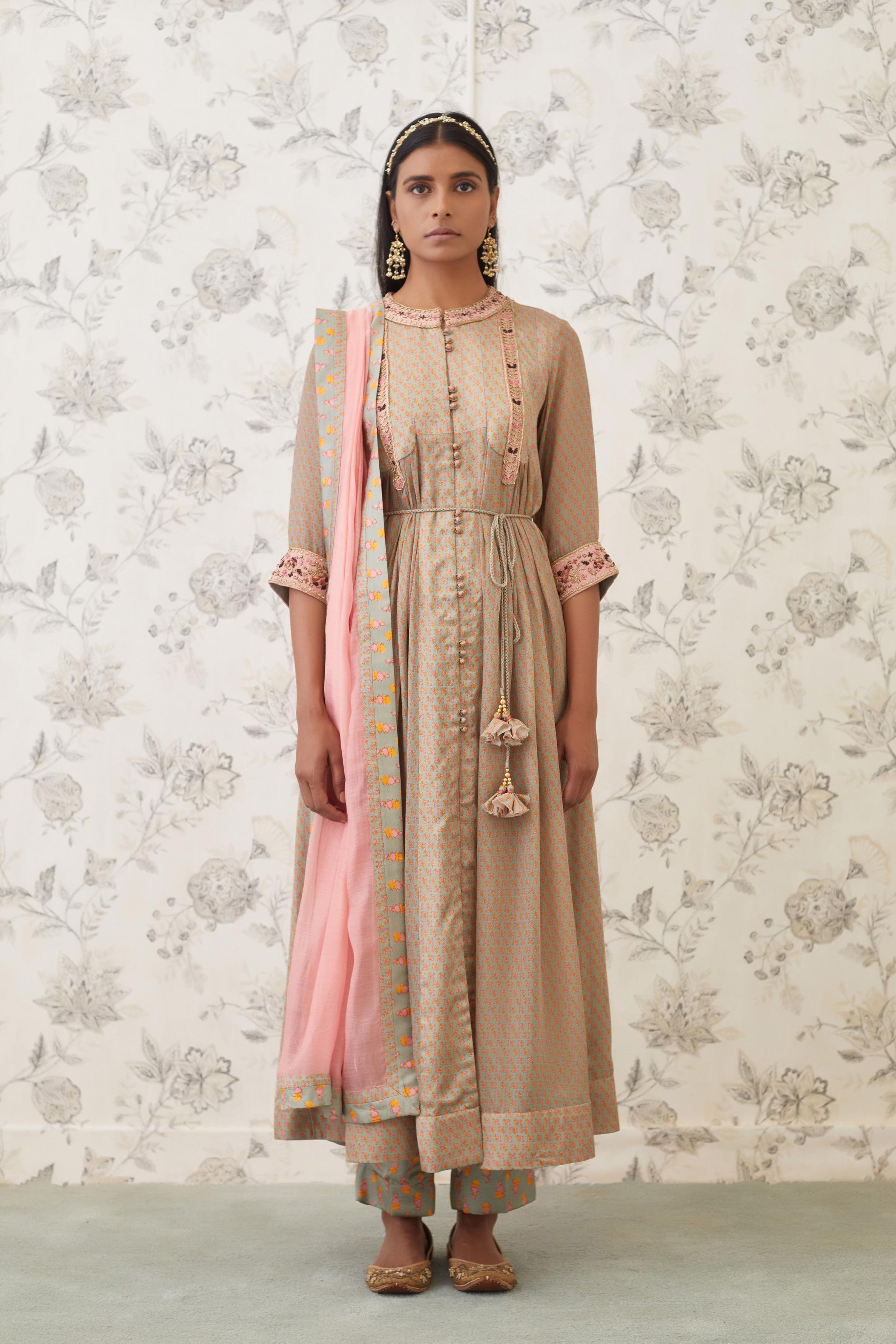 Light Olive Green Anarkali Set