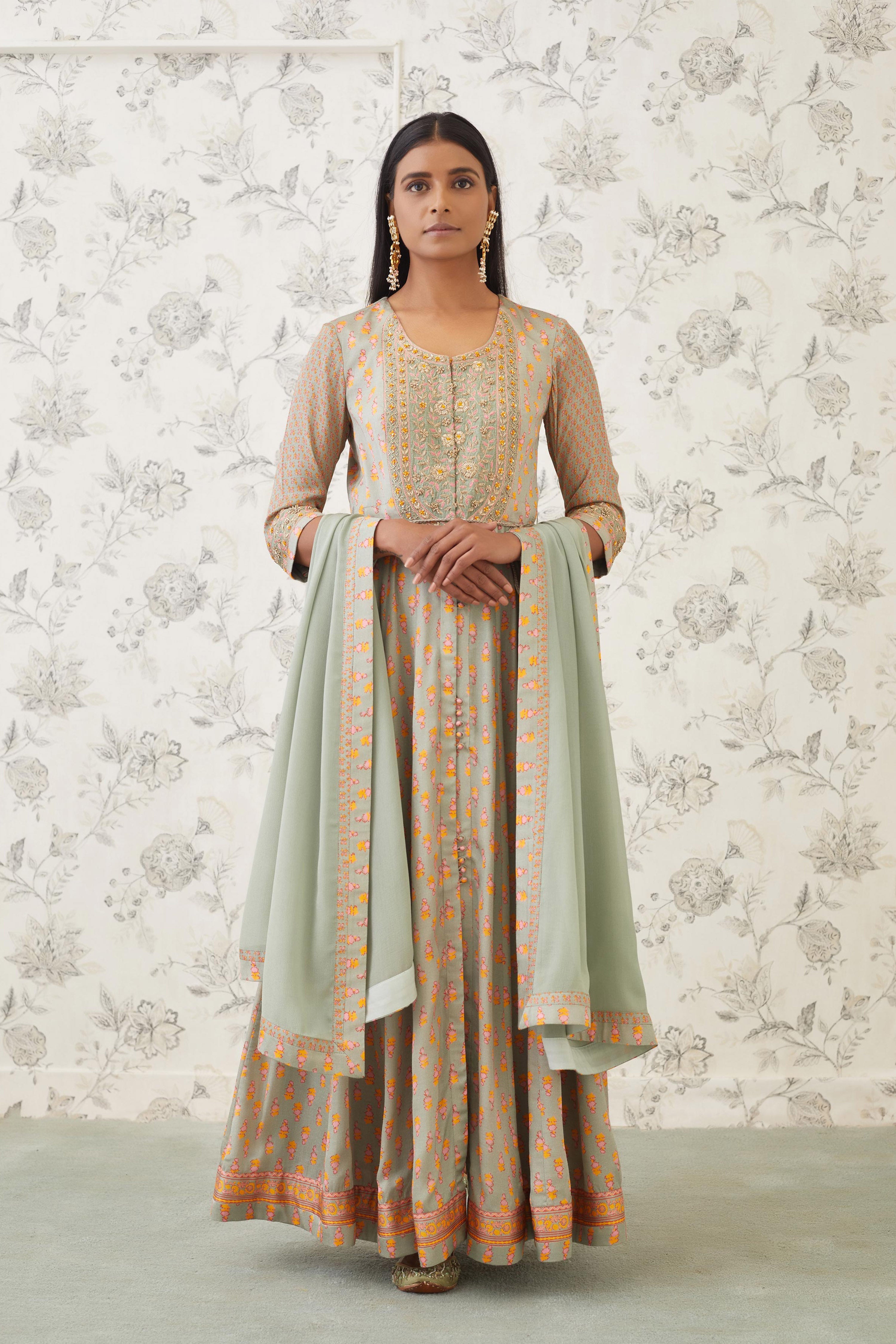 Light Olive Green Anarkali Set