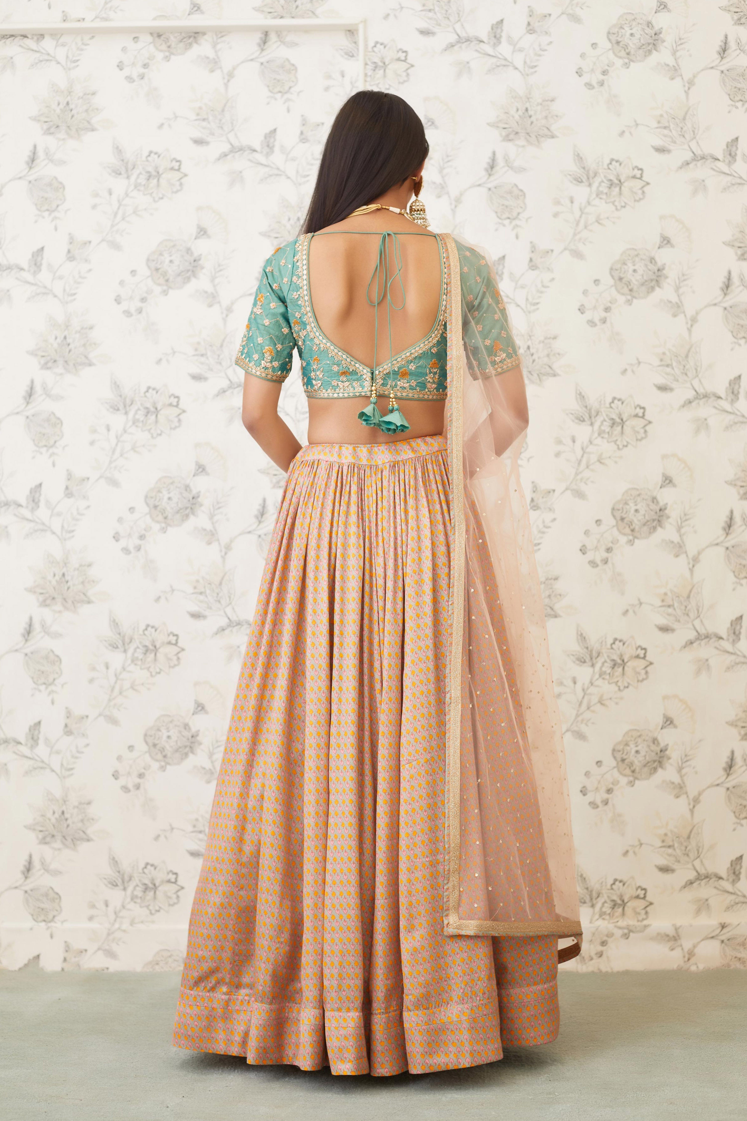 Green Beige Lehenga Set