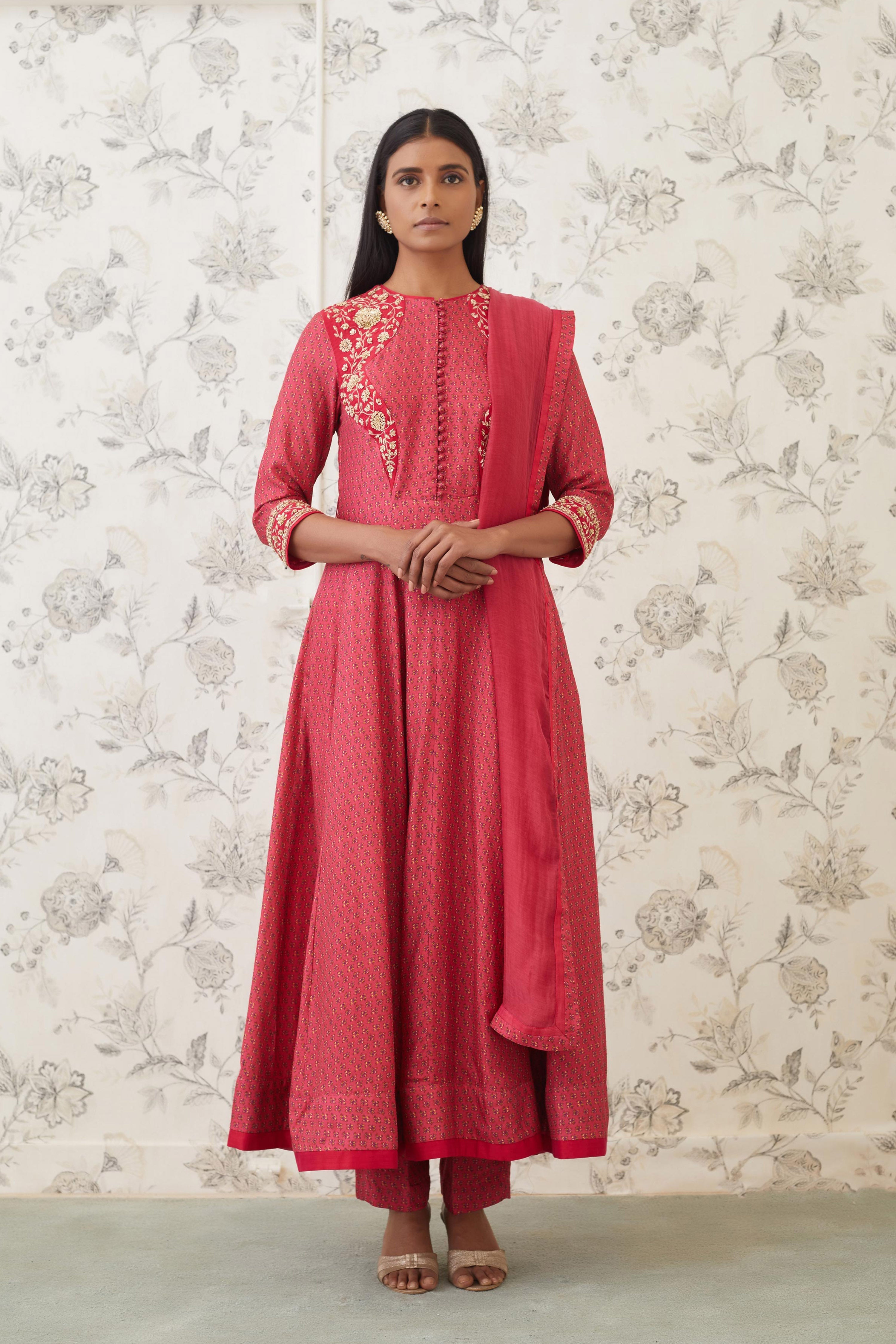 Coral Anarkali Set