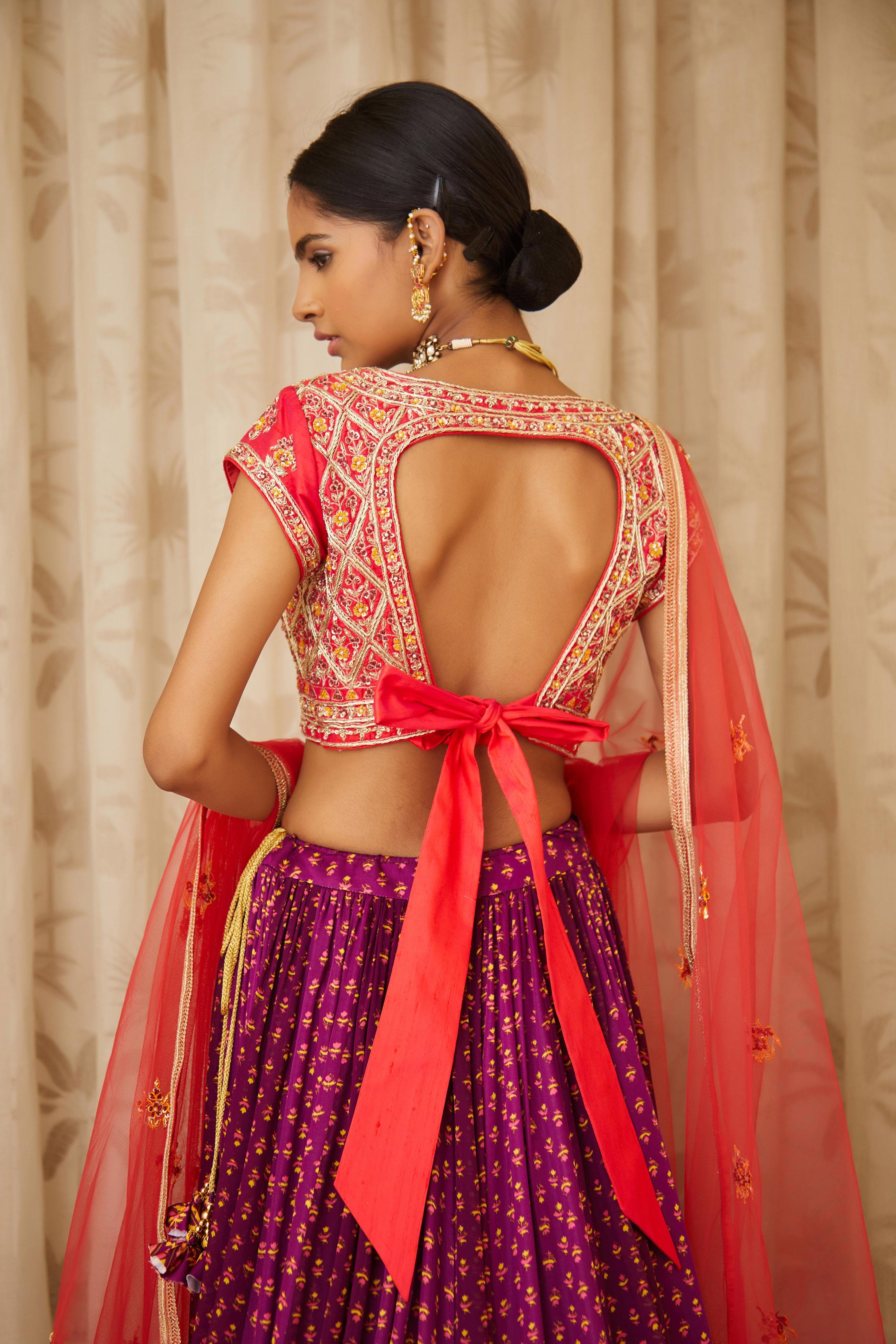 Red Purple Lehenga Set