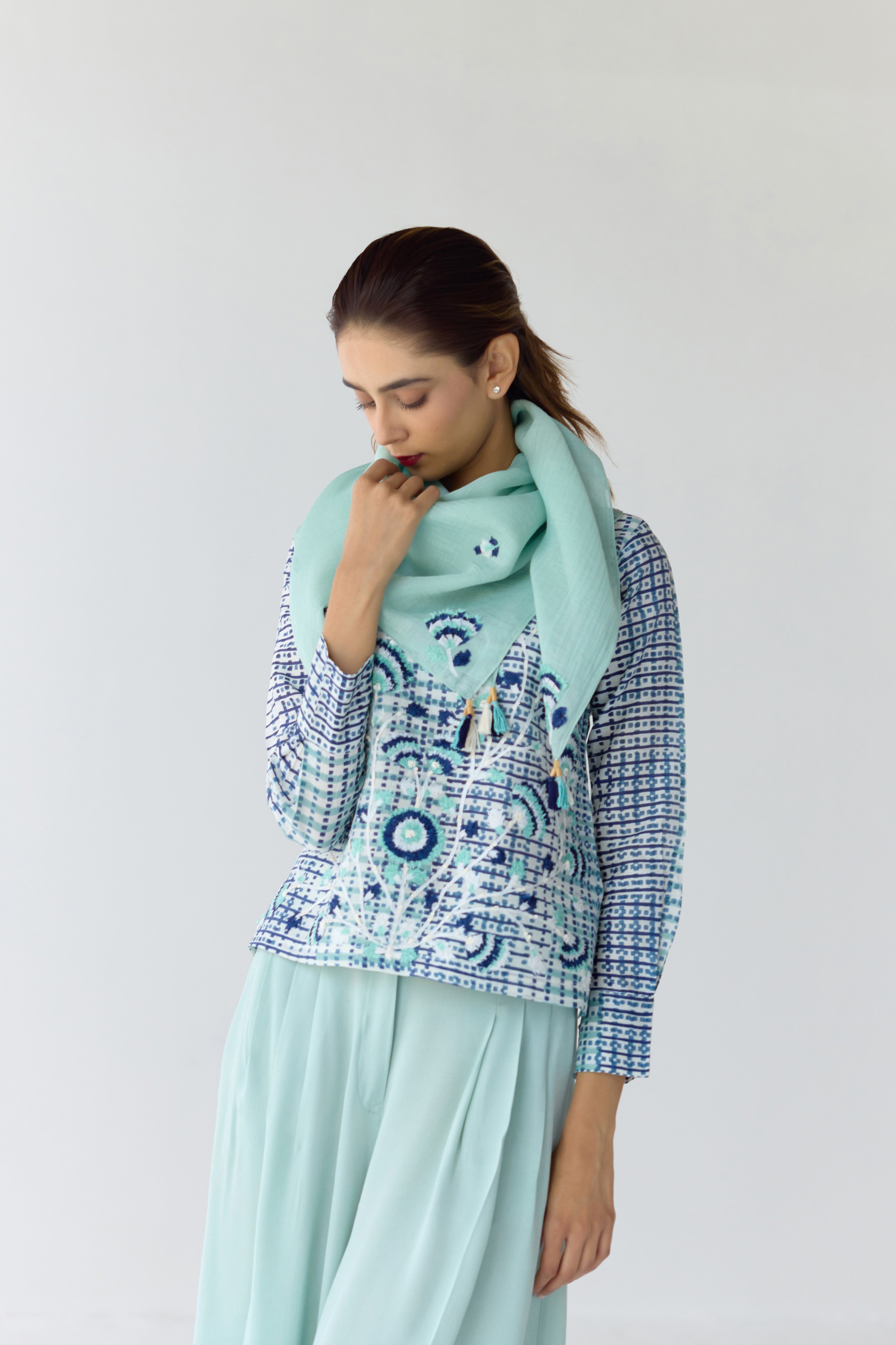 Mist Jade Blue Top & Trouser Set