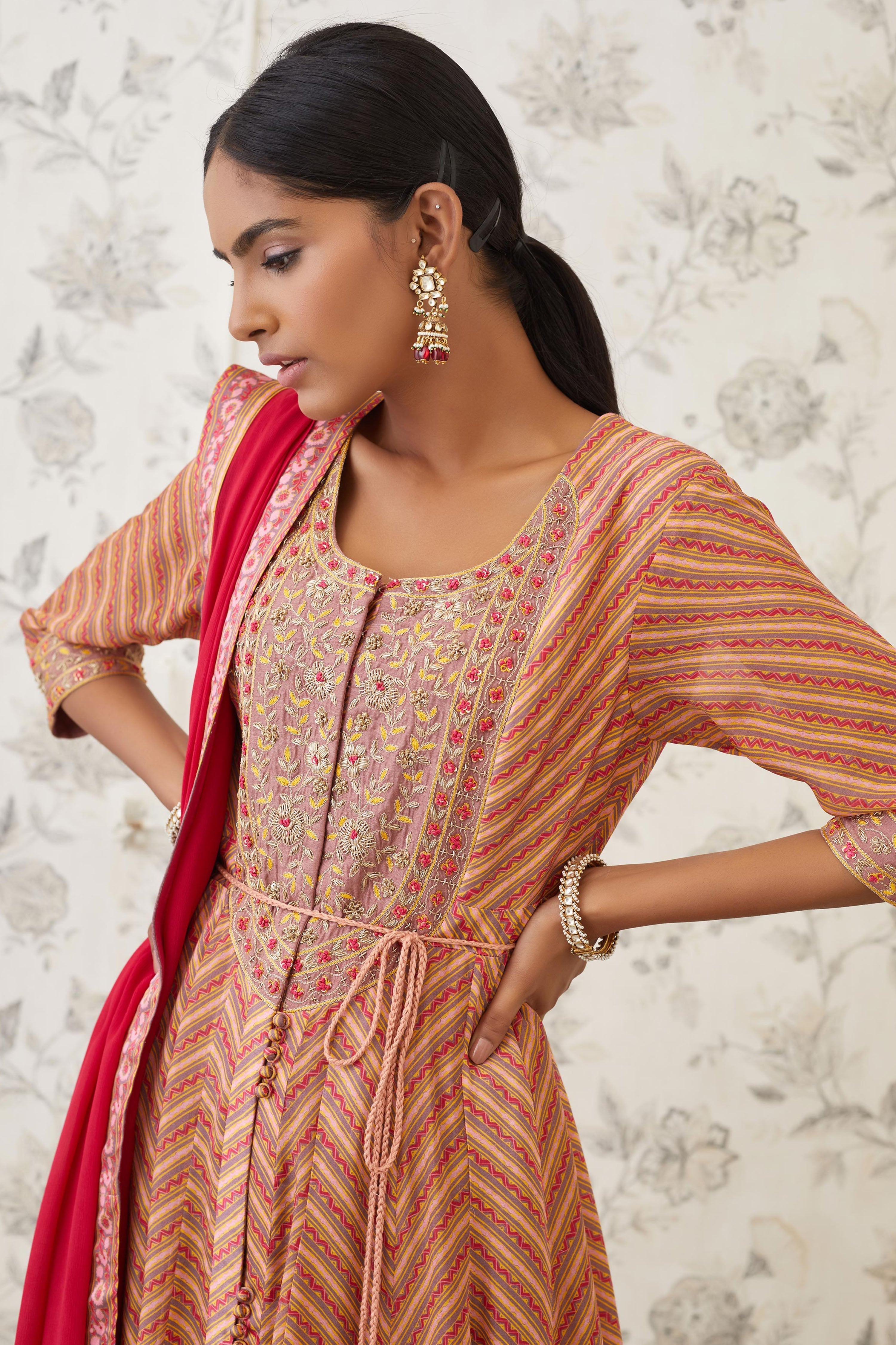 Rust Orange Red Anarkali Set