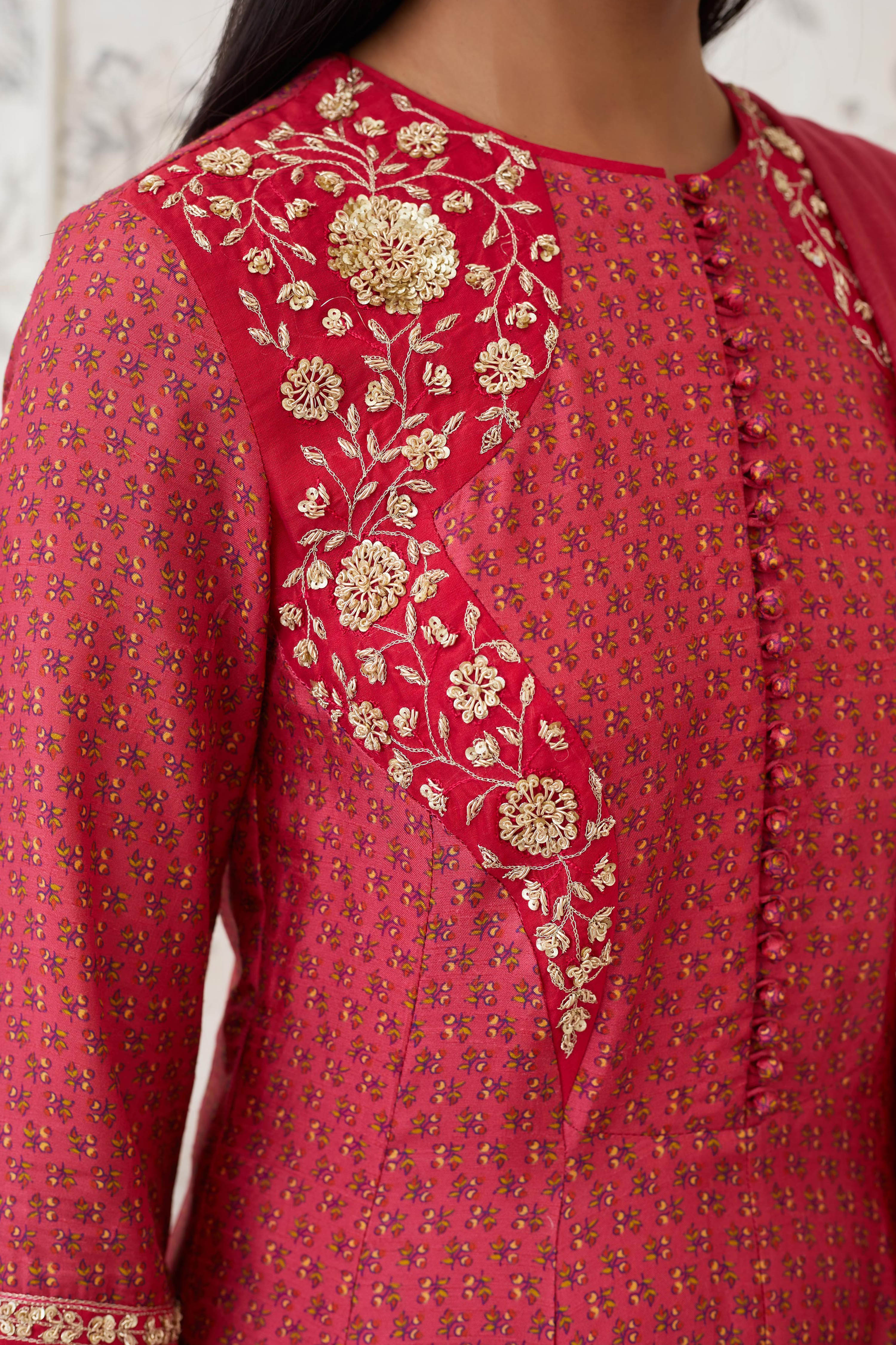 Coral Anarkali Set