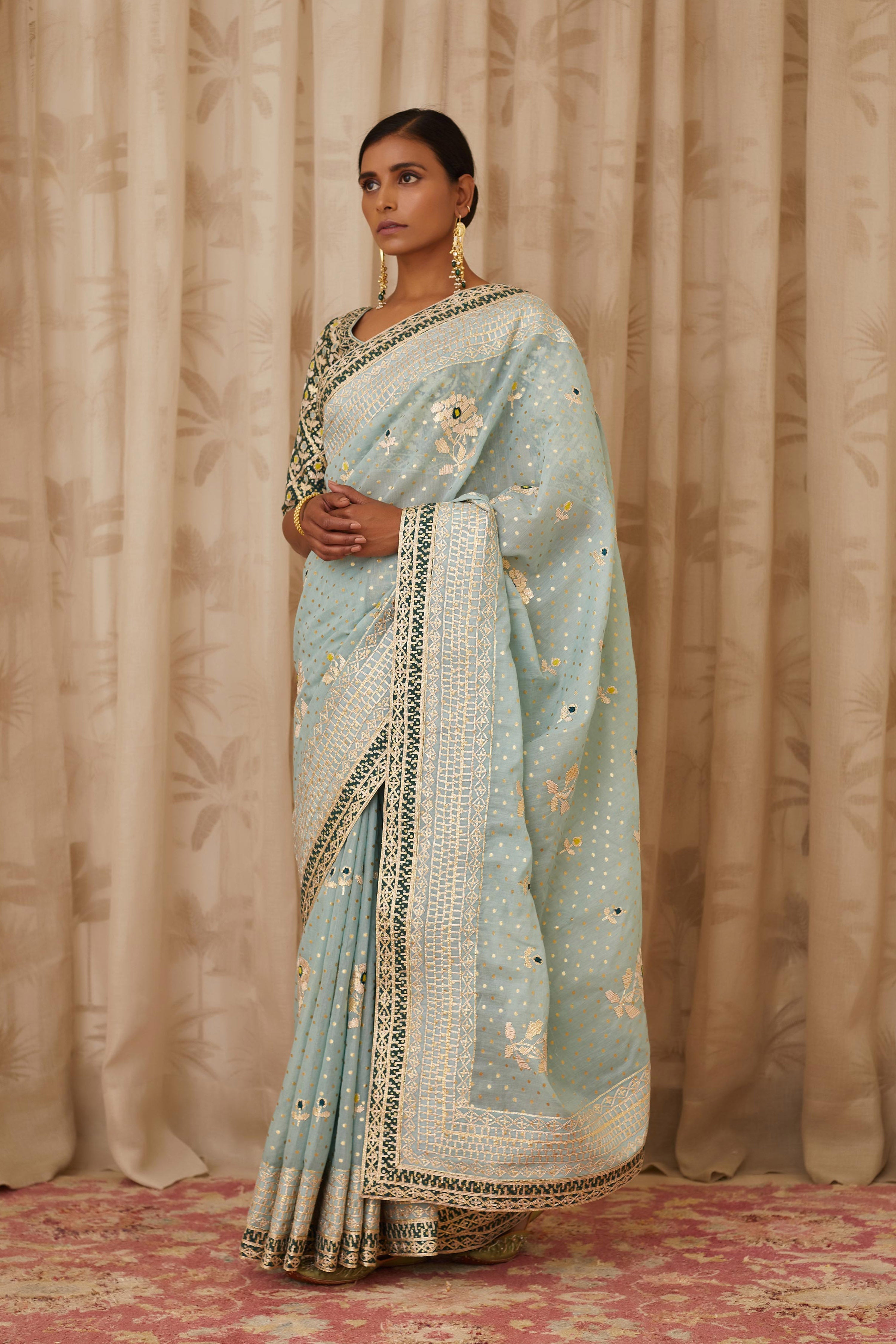 Blush Blue-Green Saree Set