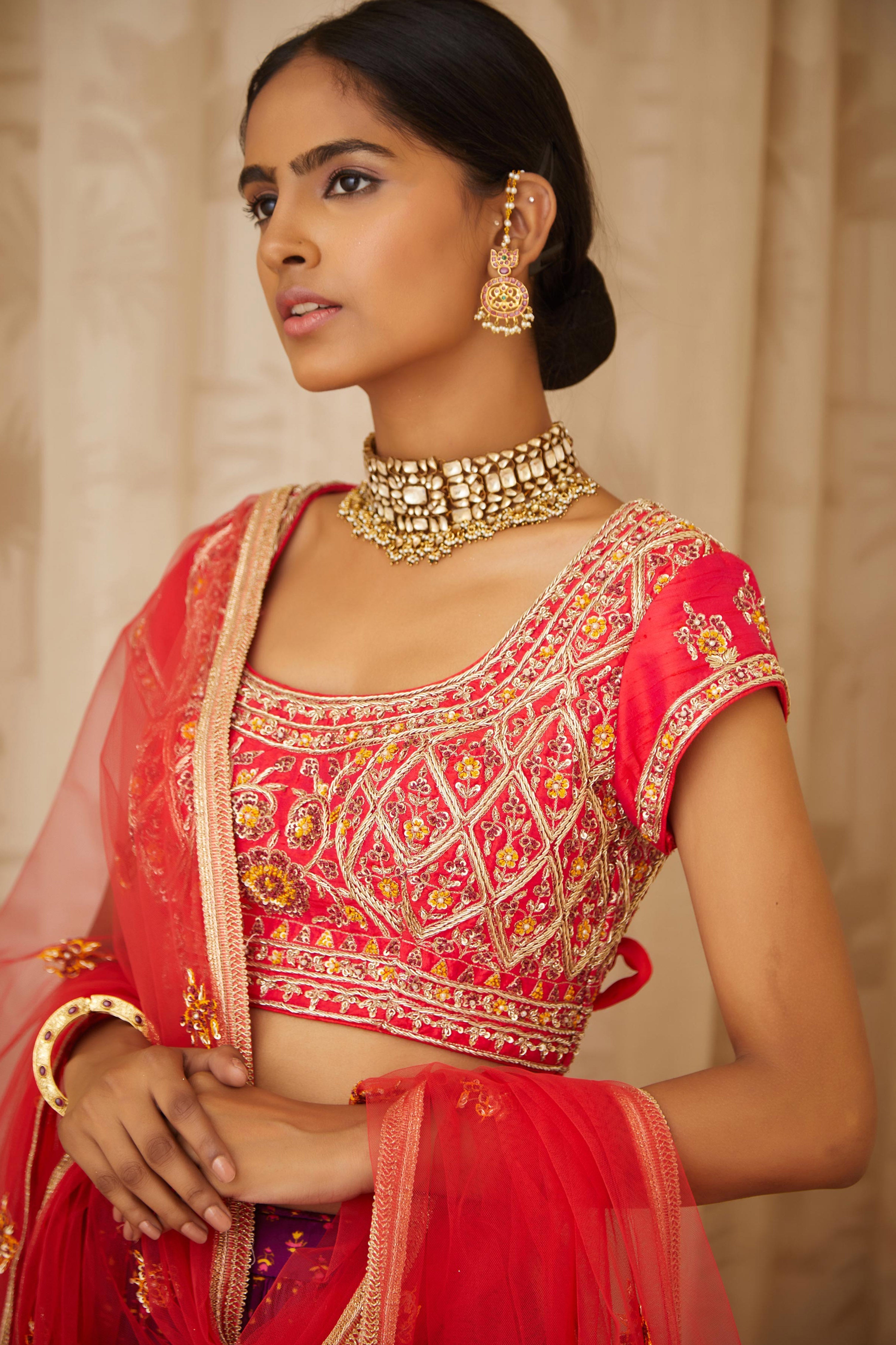 Red Purple Lehenga Set