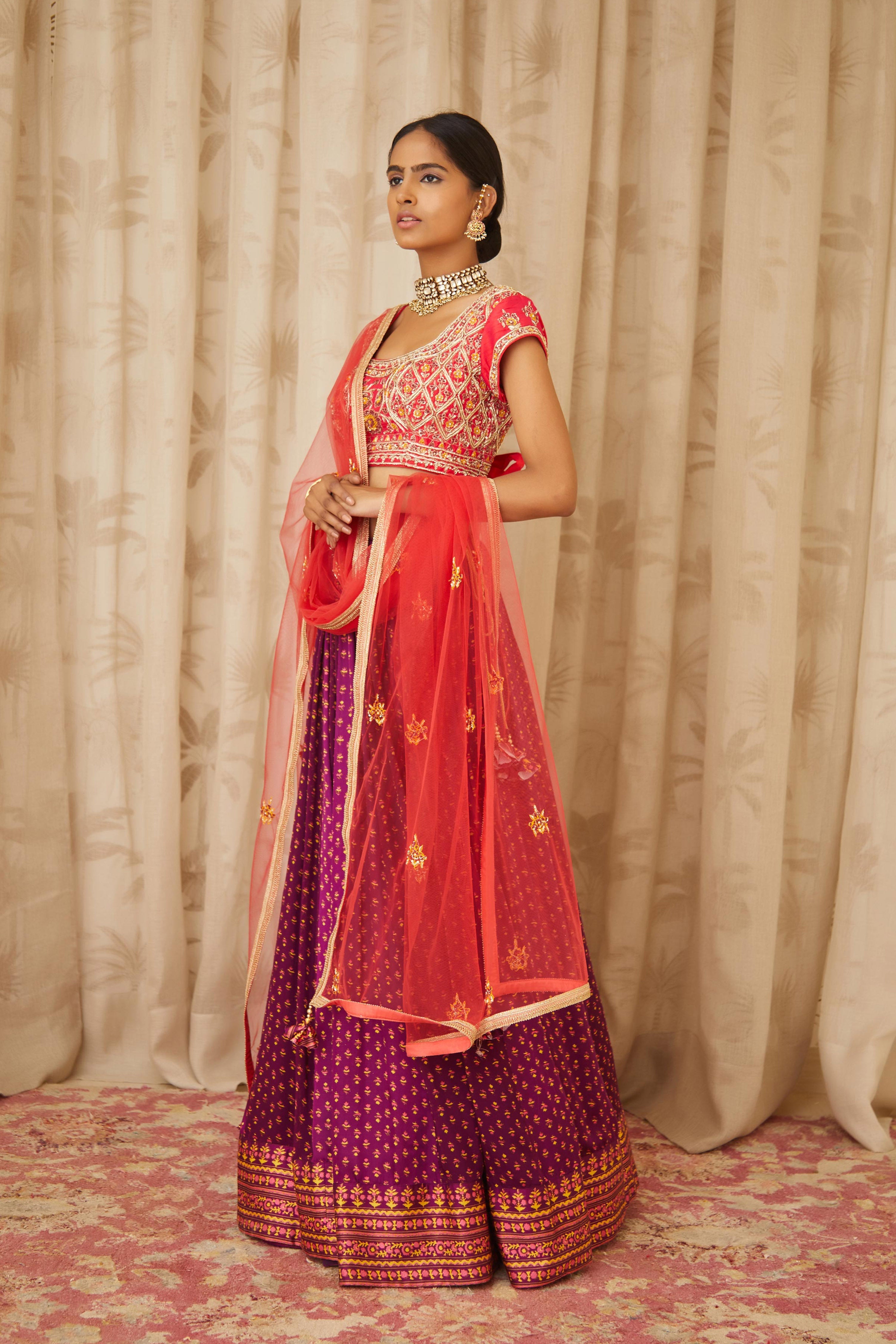 Red Purple Lehenga Set