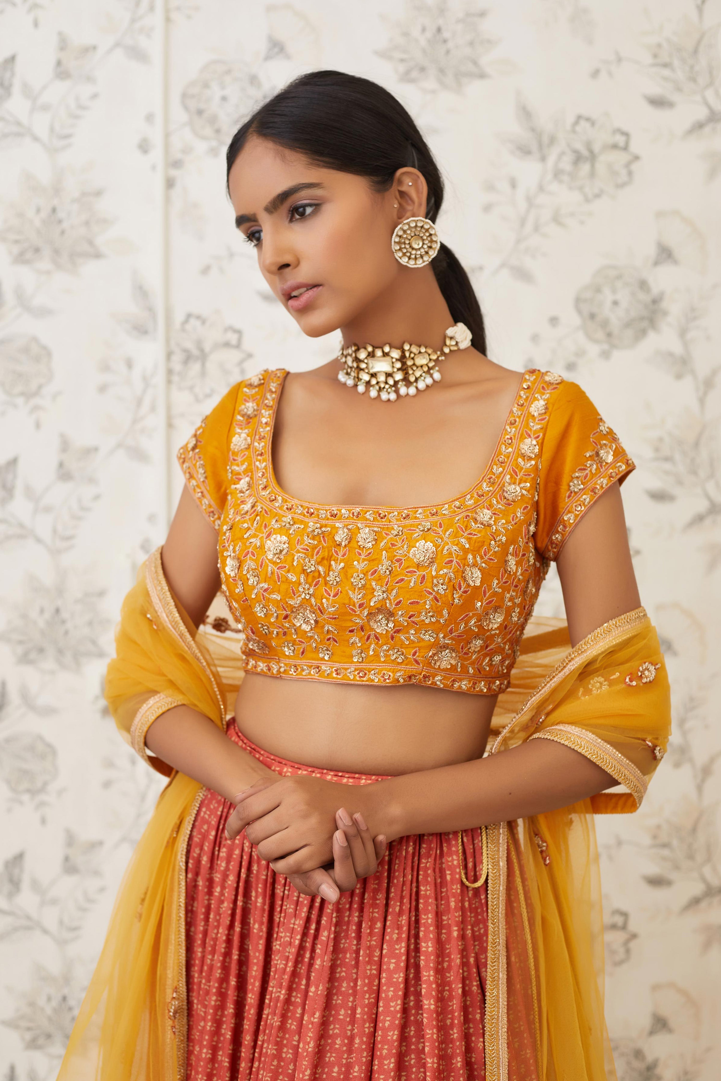 Mustard & Burnt Orange Lehenga Set