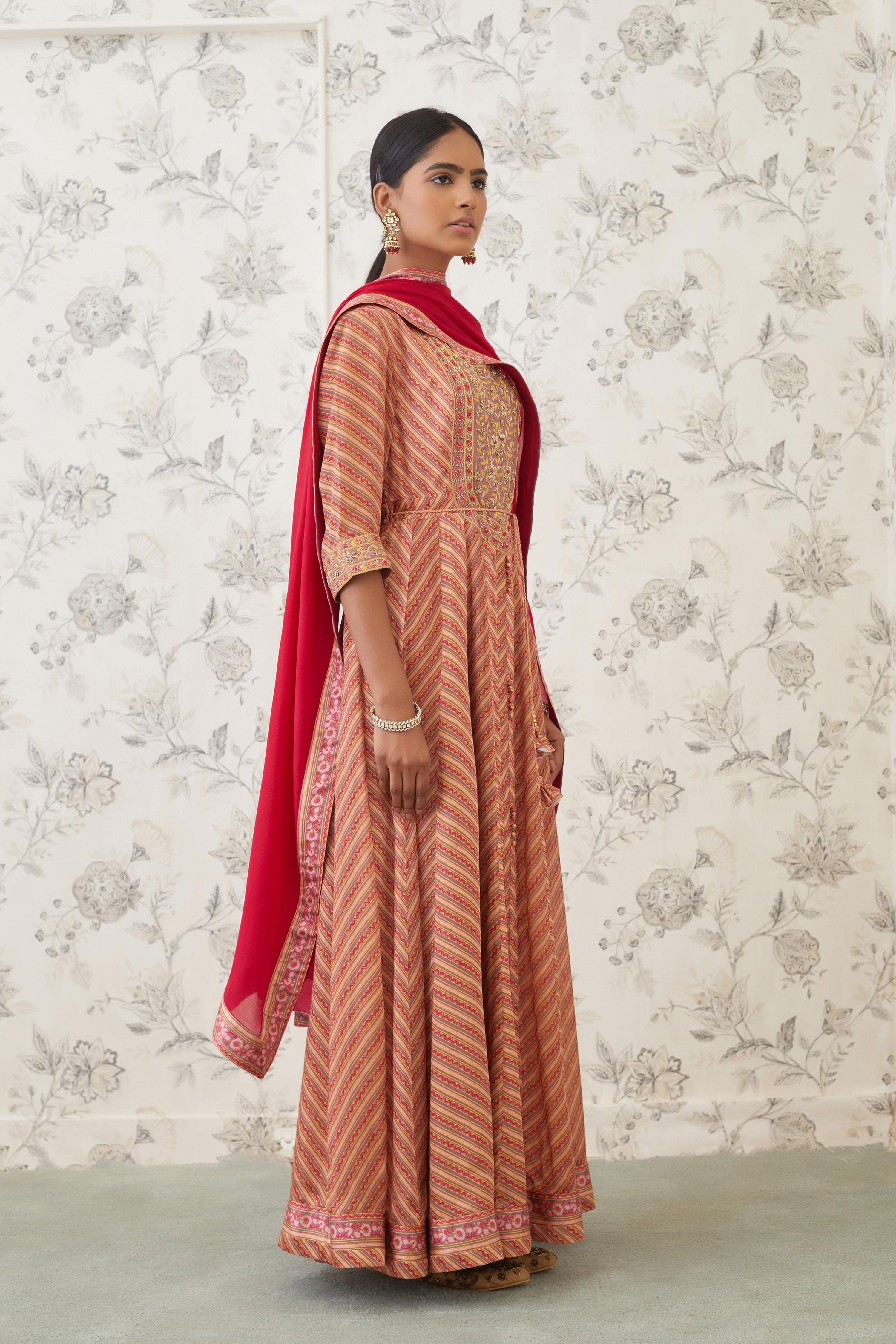 Rust Orange Red Anarkali Set