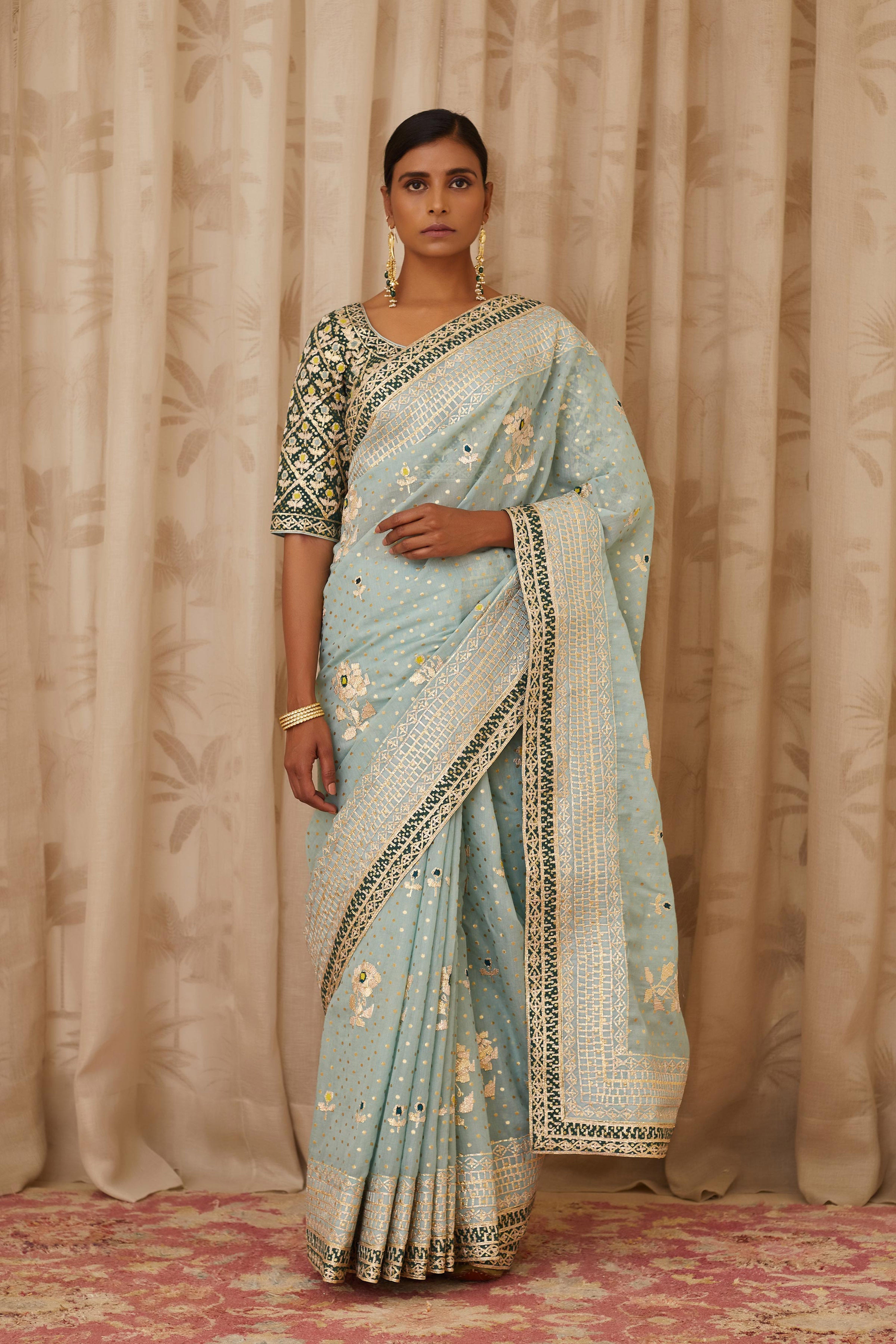 Blush Blue-Green Saree Set
