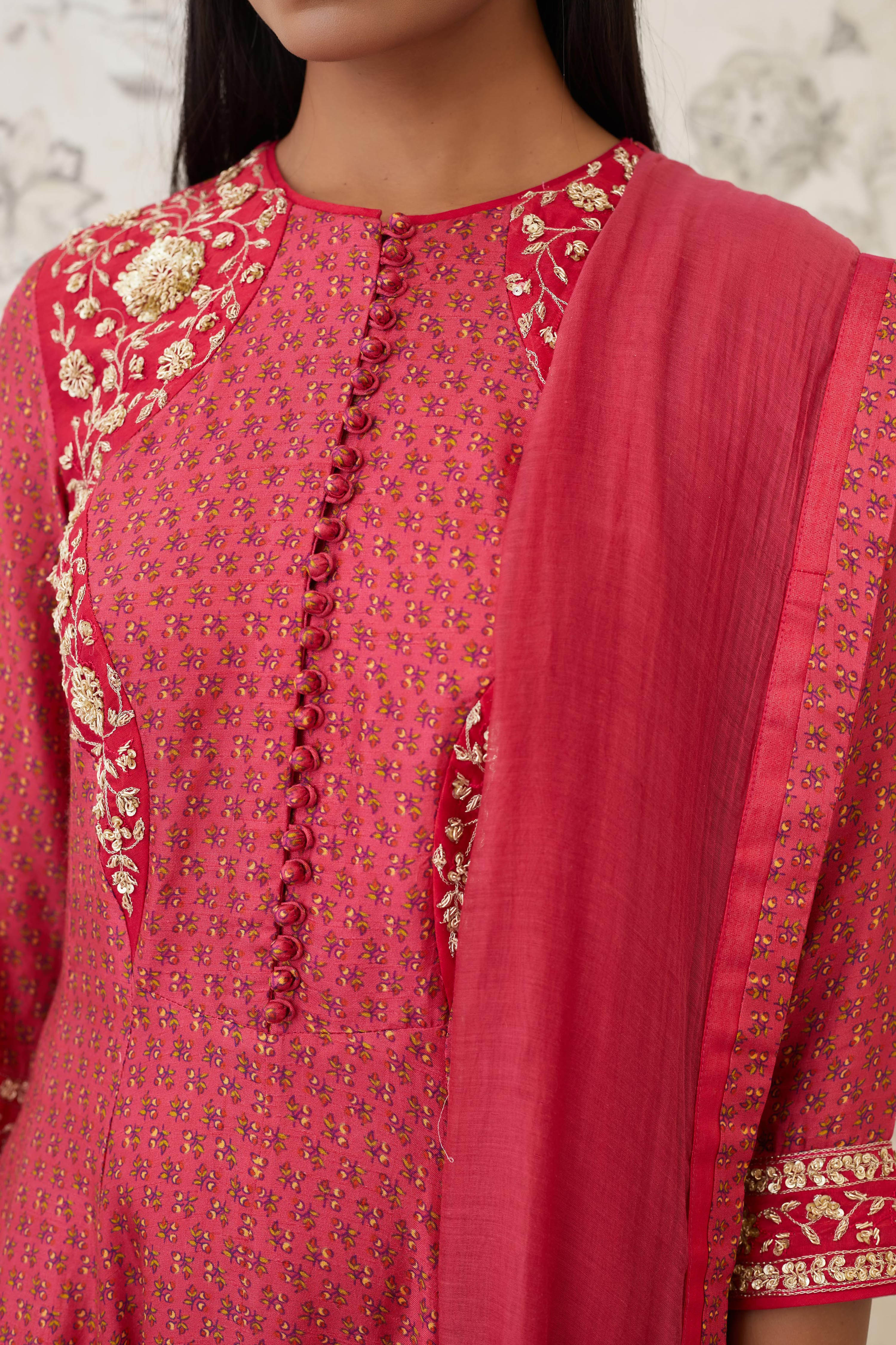 Coral Anarkali Set