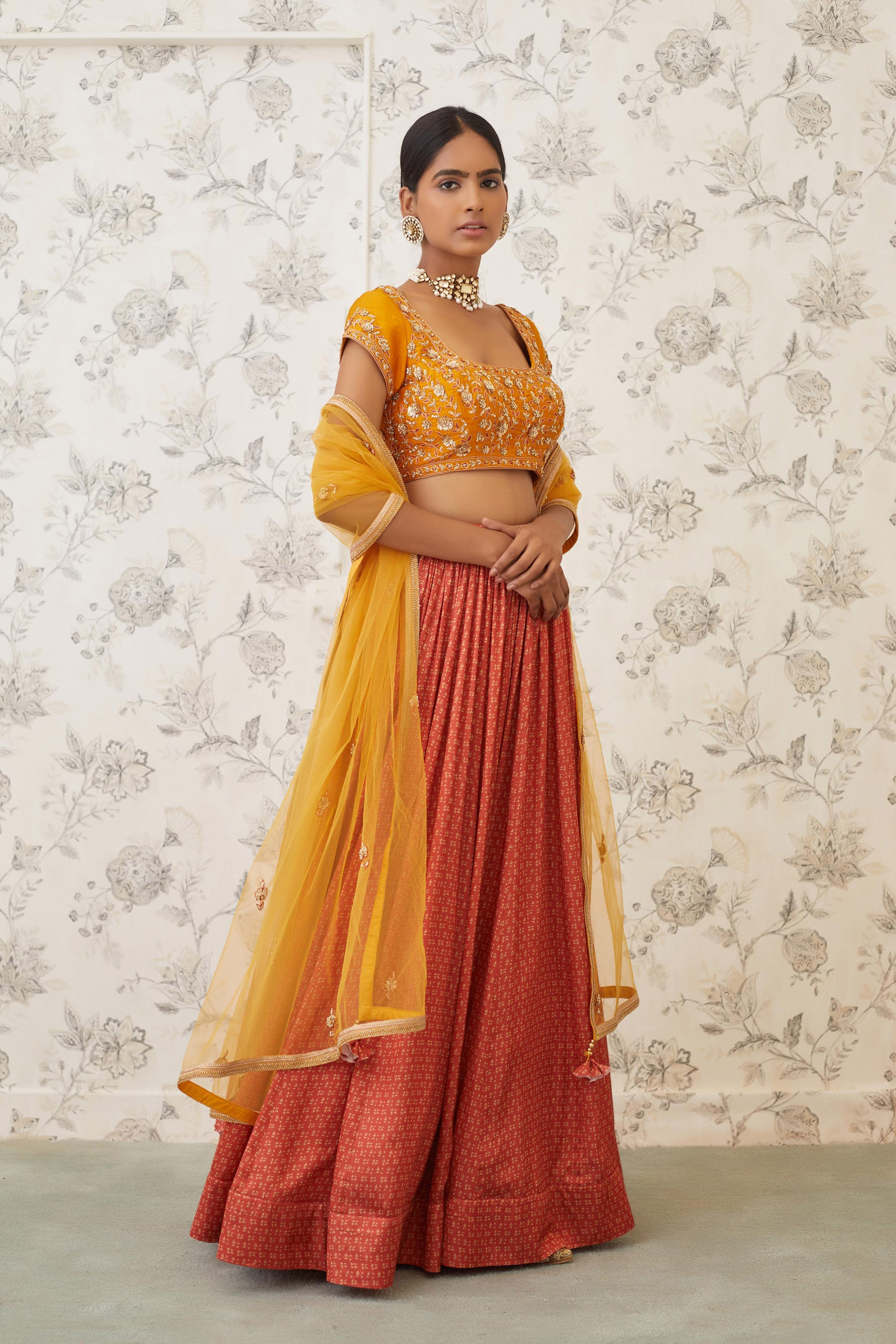 Mustard & Burnt Orange Lehenga Set
